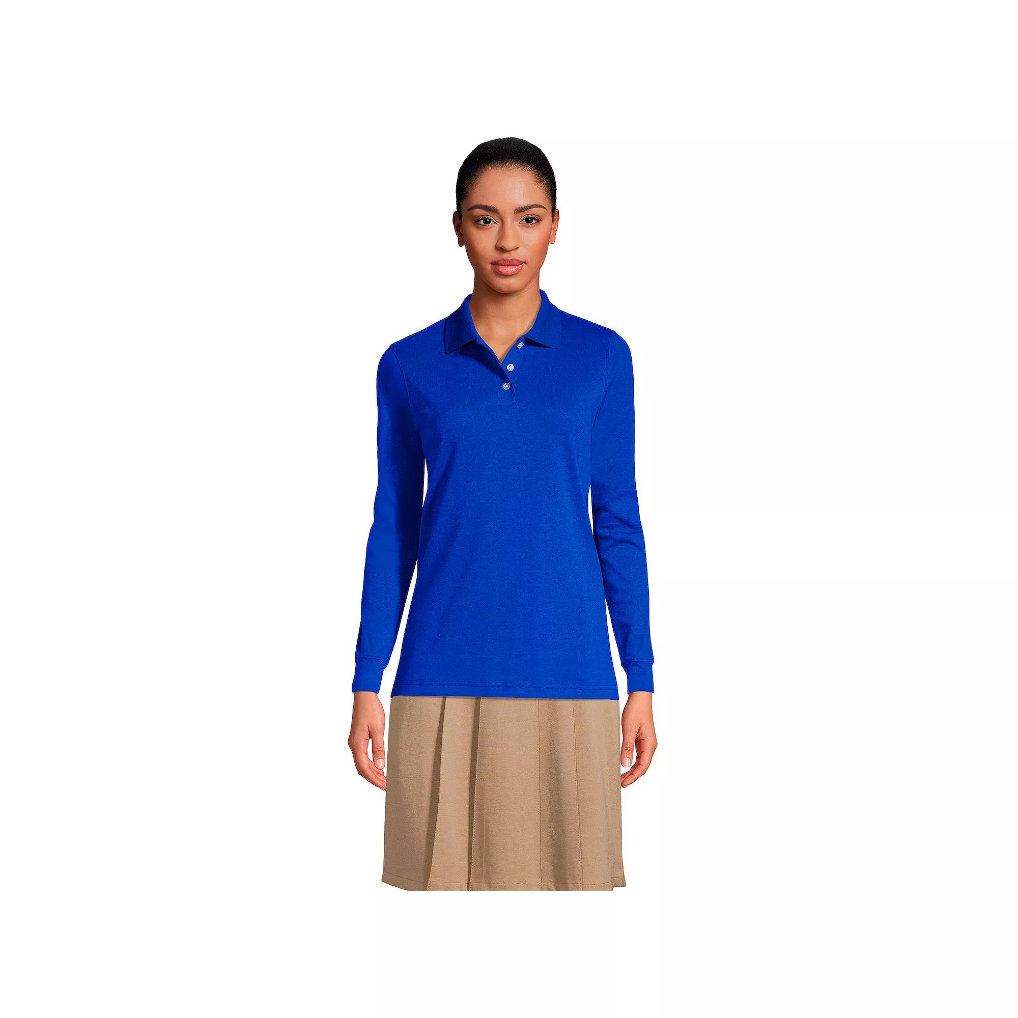Women's Lands' End School Uniform Long Sleeve 3-Button Interlock Polo Shirt,  Product Image