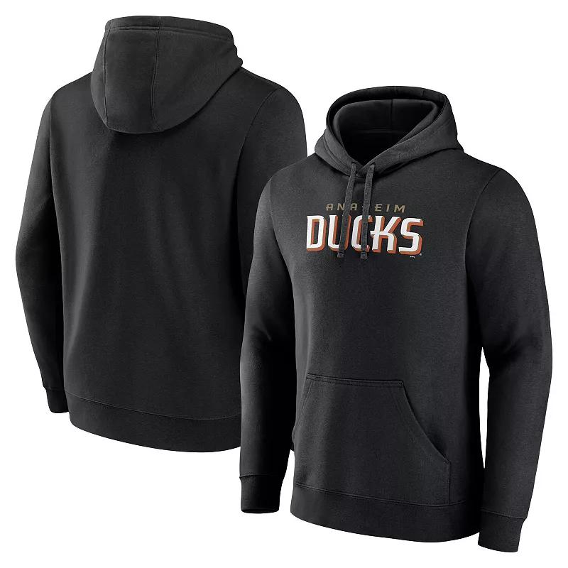 Men's Fanatics Black Anaheim Ducks Wordmark Logo Fleece Pullover Hoodie,  Product Image