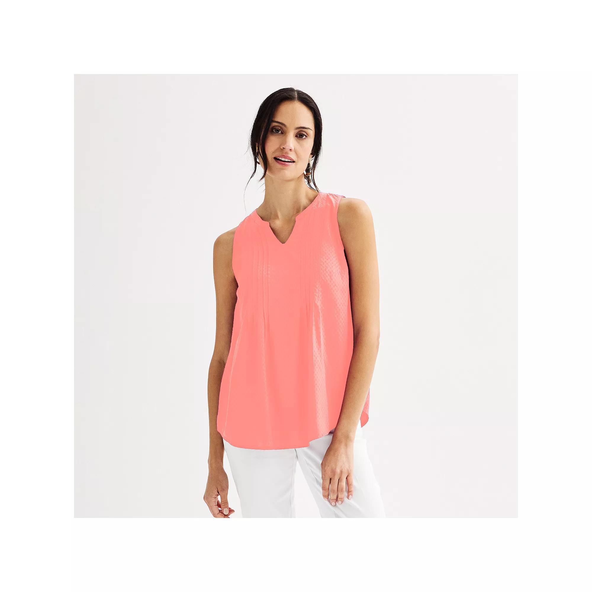 Women's Croft & Barrow® Pintuck Sleeveless Shell Top, Size: Large, Simply Pink Product Image