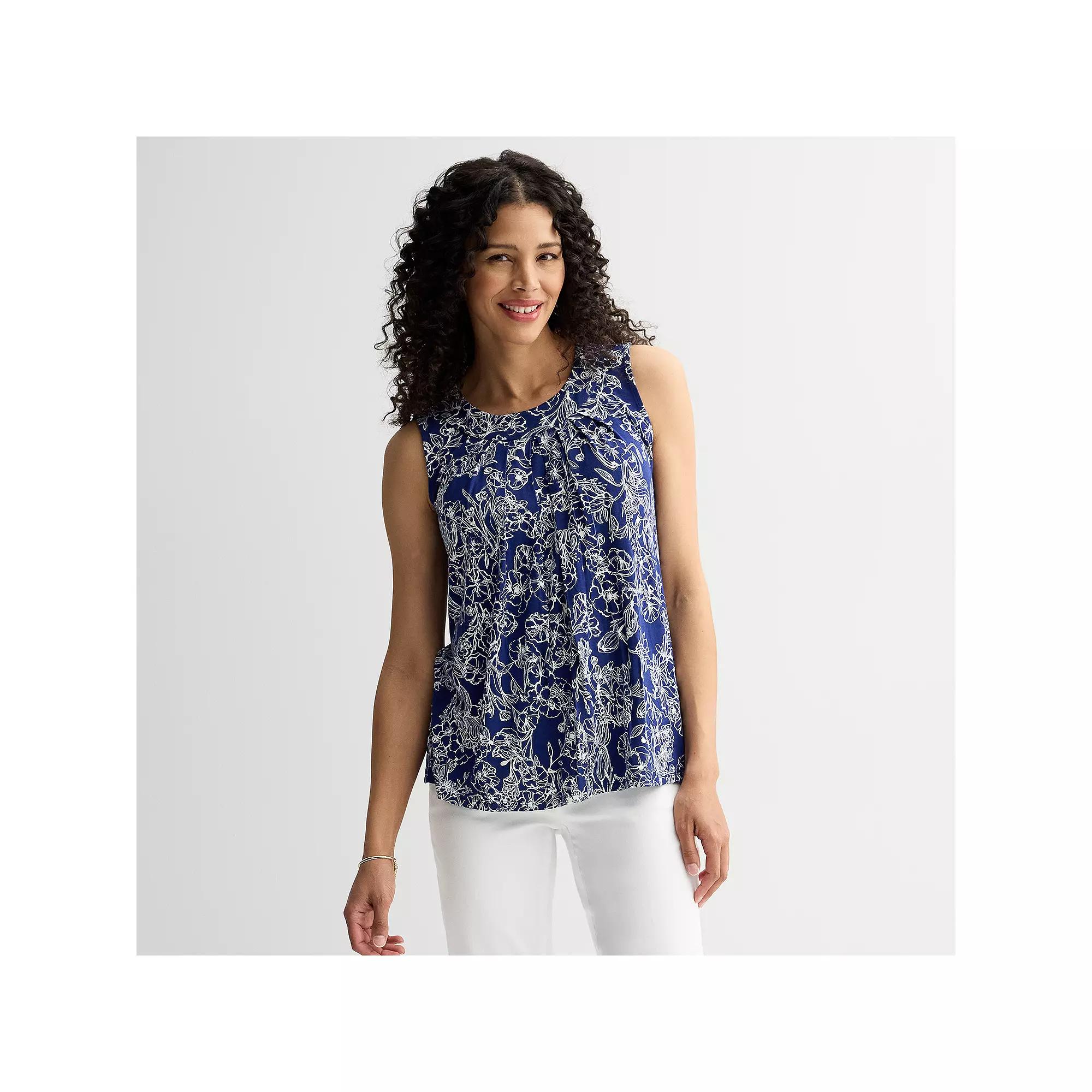 Women's Croft & Barrow® Pleated Tank Top, Size: XXL, Blue Garden Floral Product Image