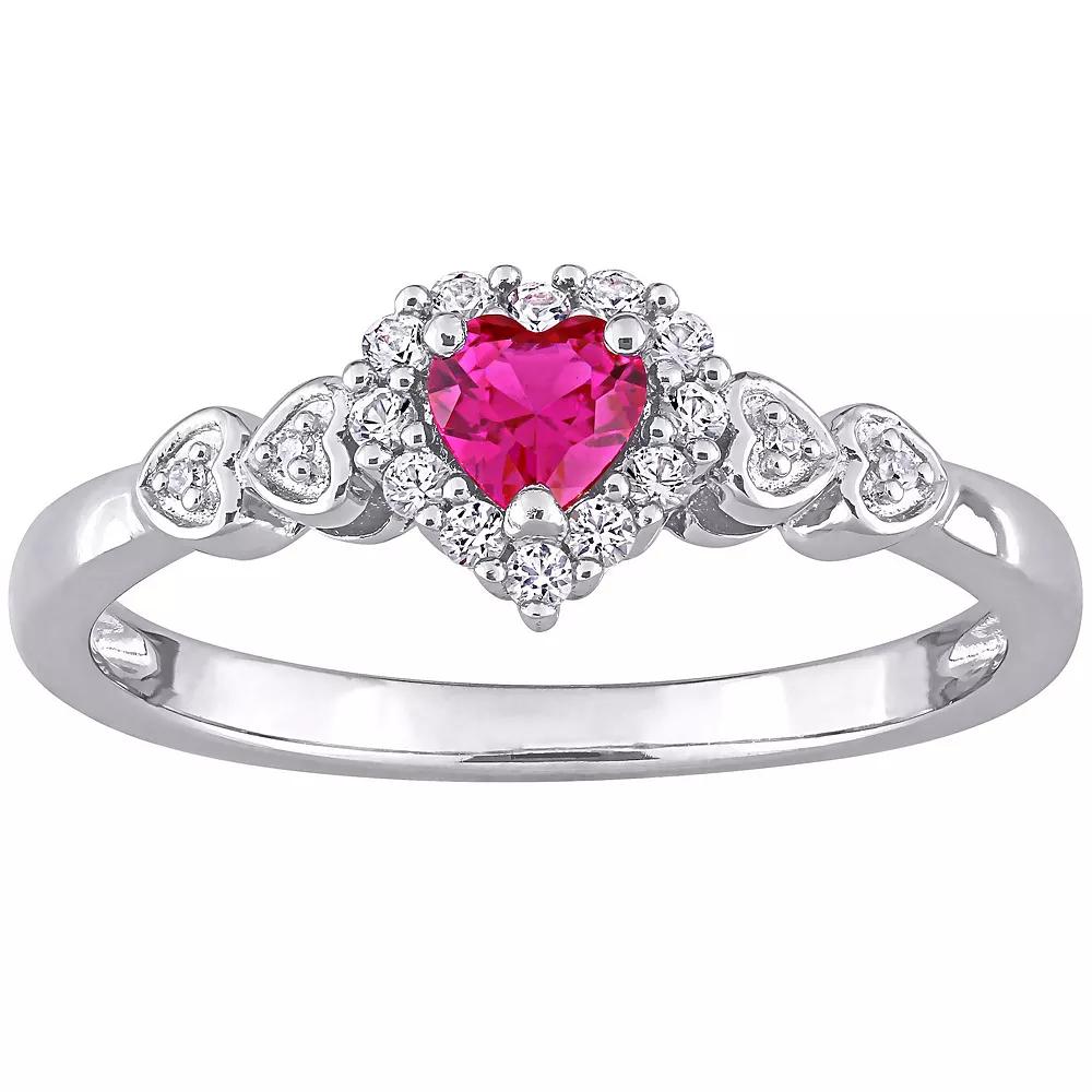 Stella Grace Sterling Silver Lab-Created Ruby, Lab-Created White Sapphire & Diamond Accent Halo Heart Ring, Womens Product Image