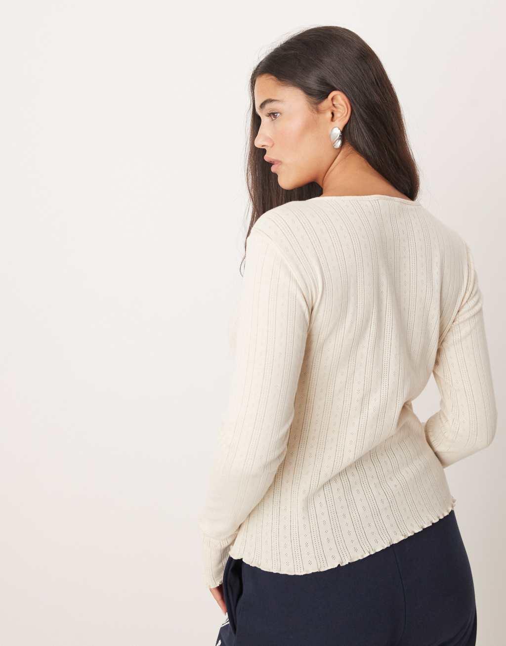 JDY lettuce edge lightweight cardigan in white Product Image