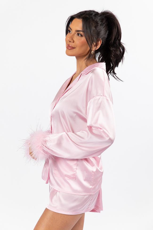 Early Riser Pale Pink Satin Pajama Top FINAL SALE Product Image