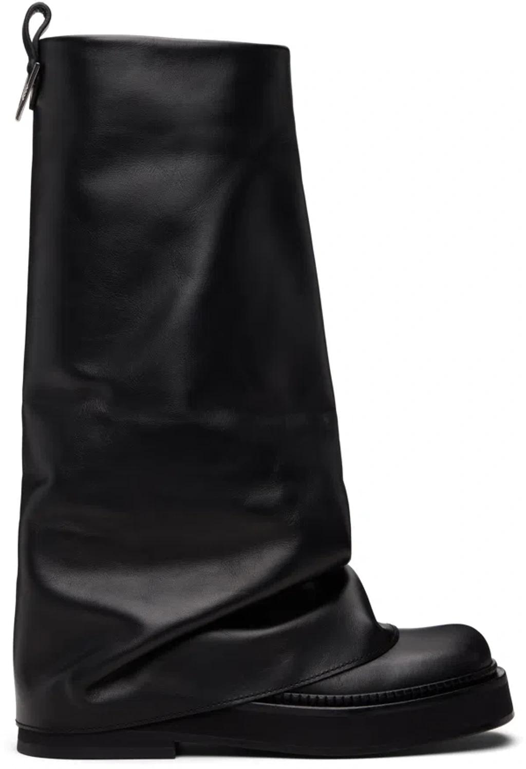 ATTICO Robin Black Boots With Square Toe And Logo Plaque On The Rear In Leather Woman Product Image