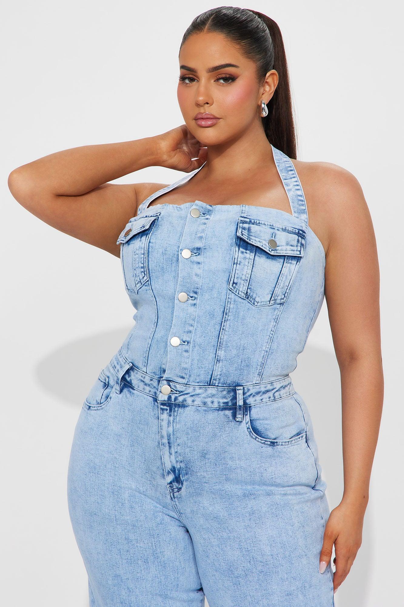 Stay Around Denim Jumpsuit - Light Wash Product Image