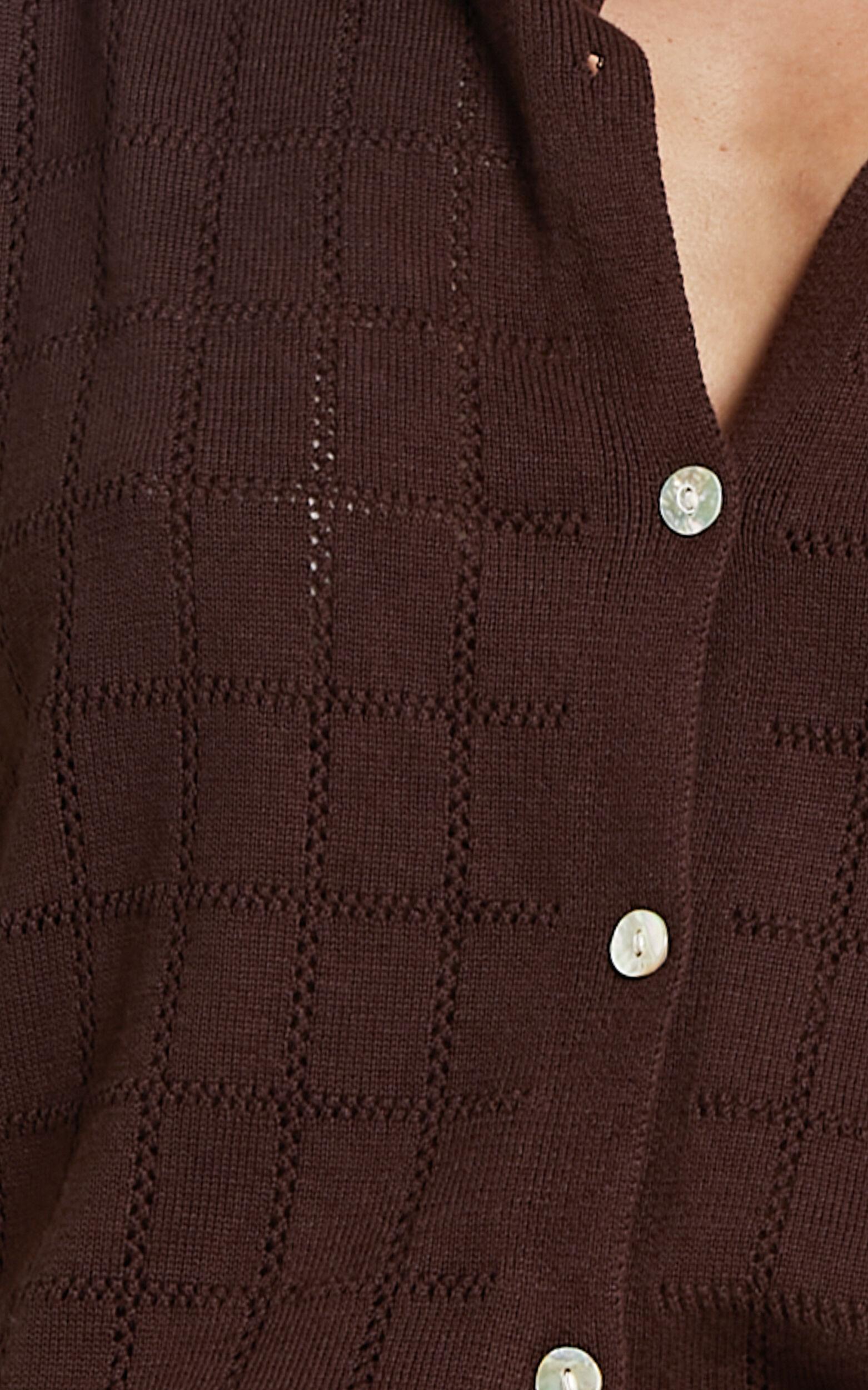 Tommy Two Piece Set - Knit Button Through Top and Pants Two Piece Set in Chocolate Product Image