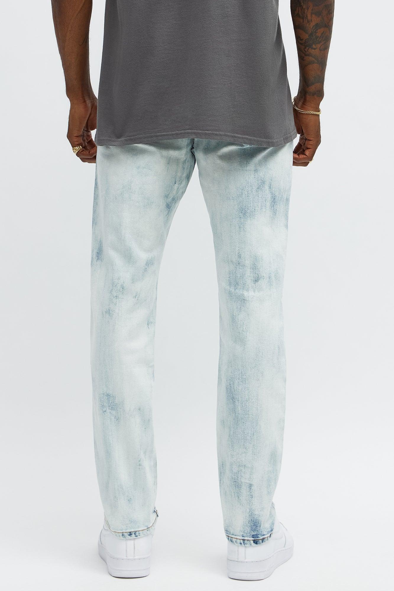Skinny Fade Embroidered Bleached Jeans - Light Wash Male Product Image