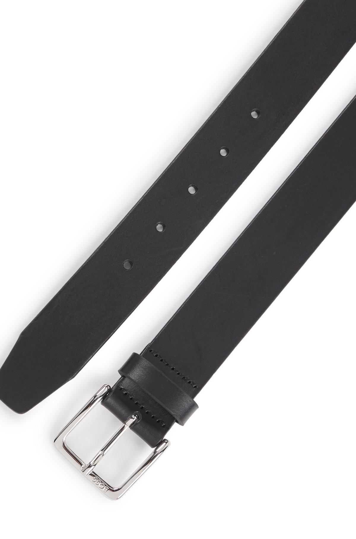 BOSS - Italian-leather belt with silver-tone buckle - Black Product Image