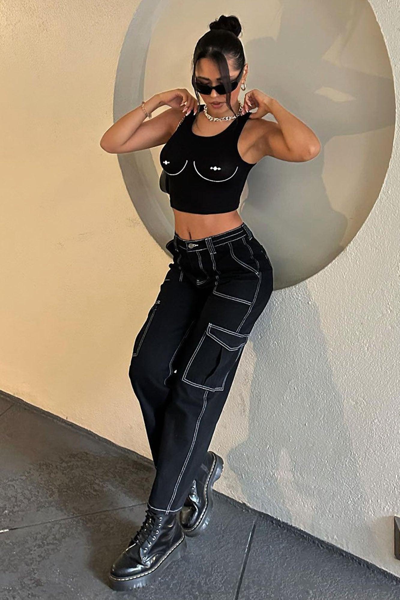 Petite Give Me A Break Cargo Carpenter Jeans - Black Product Image