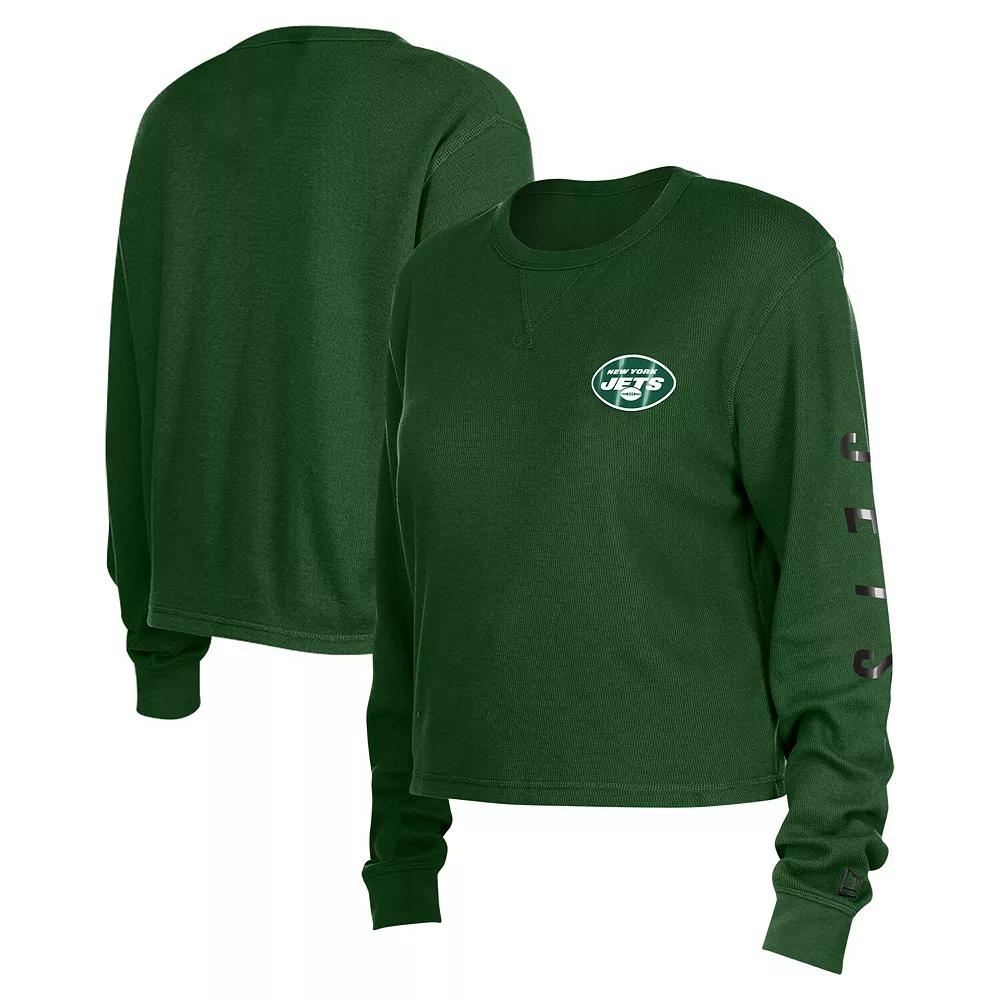 Women's New Era Green New York Jets Thermal Crop Long Sleeve T-Shirt,  Product Image