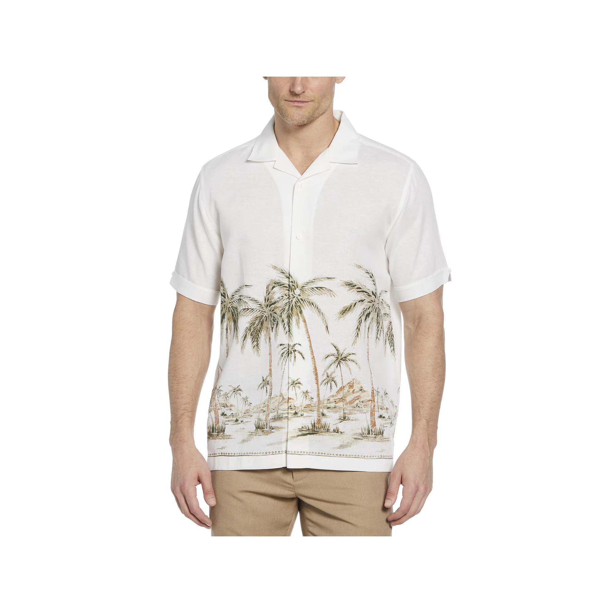 Men's Cubavera Palm Print Border Short Sleeve Button-Down Shirt, Size: Large, Brilliant White Product Image