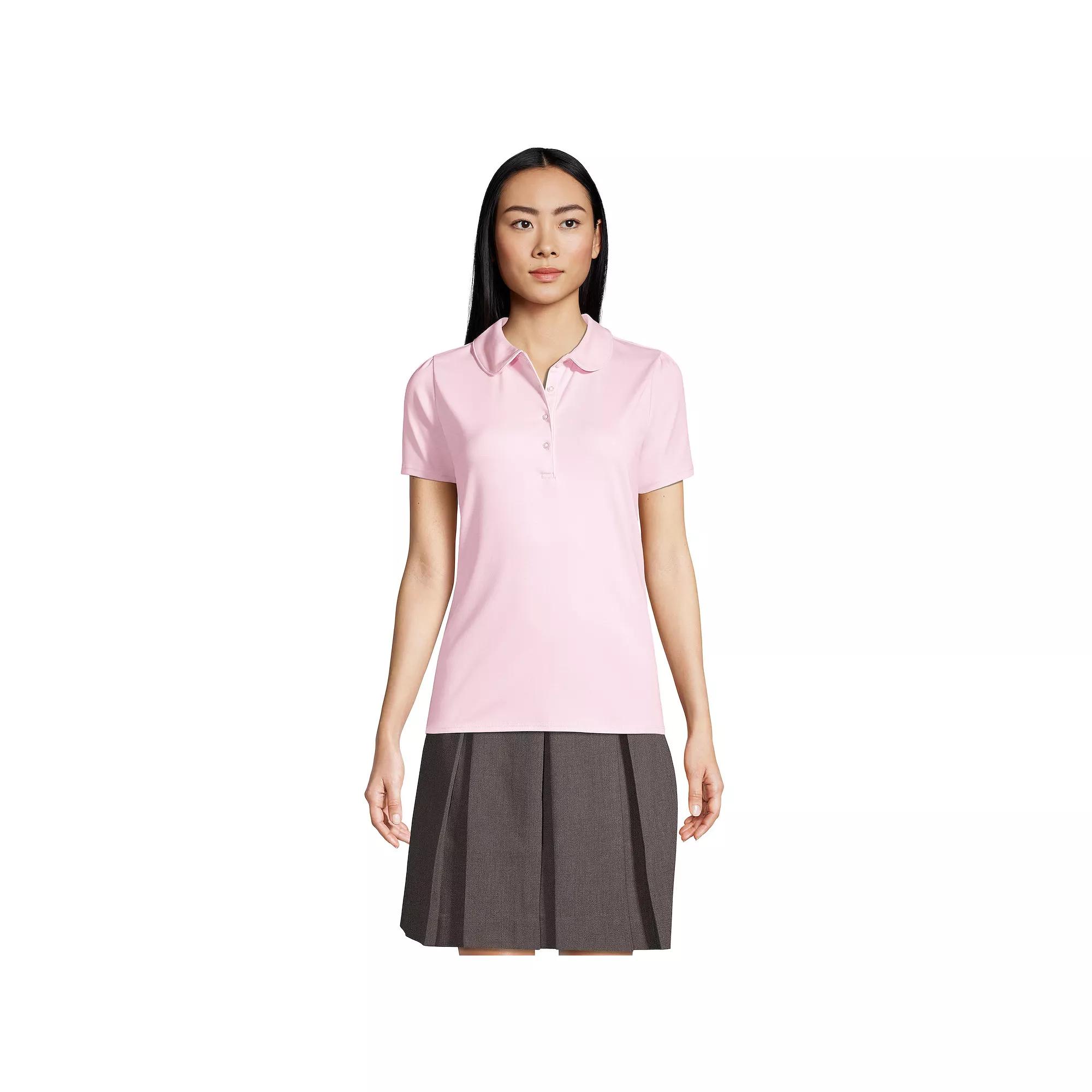 Women's Lands' End Short Sleeve Cotton Performance Polo Shirt, Size: Medium, White Product Image