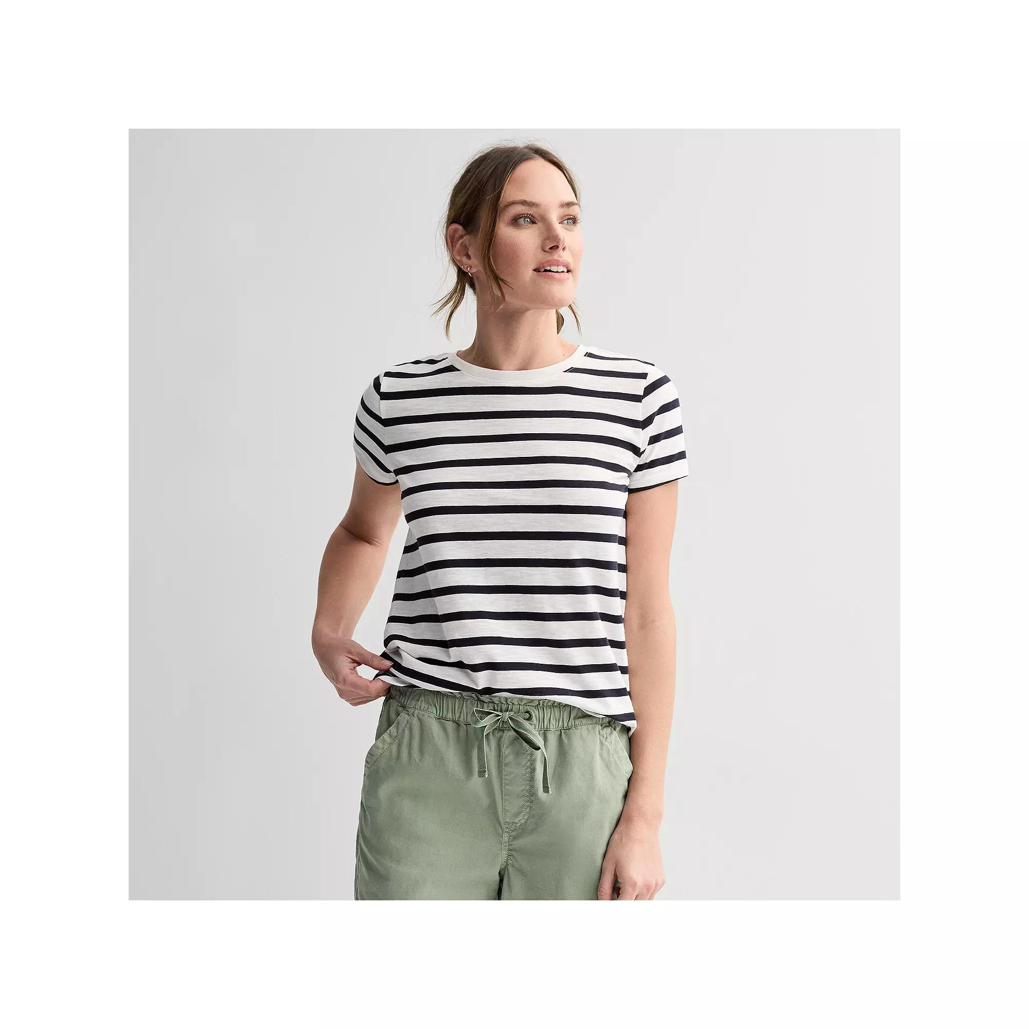 Women's Sonoma Goods For Life® Short-Sleeve Crew Tee, Size: Small, White Gray Stripe Product Image