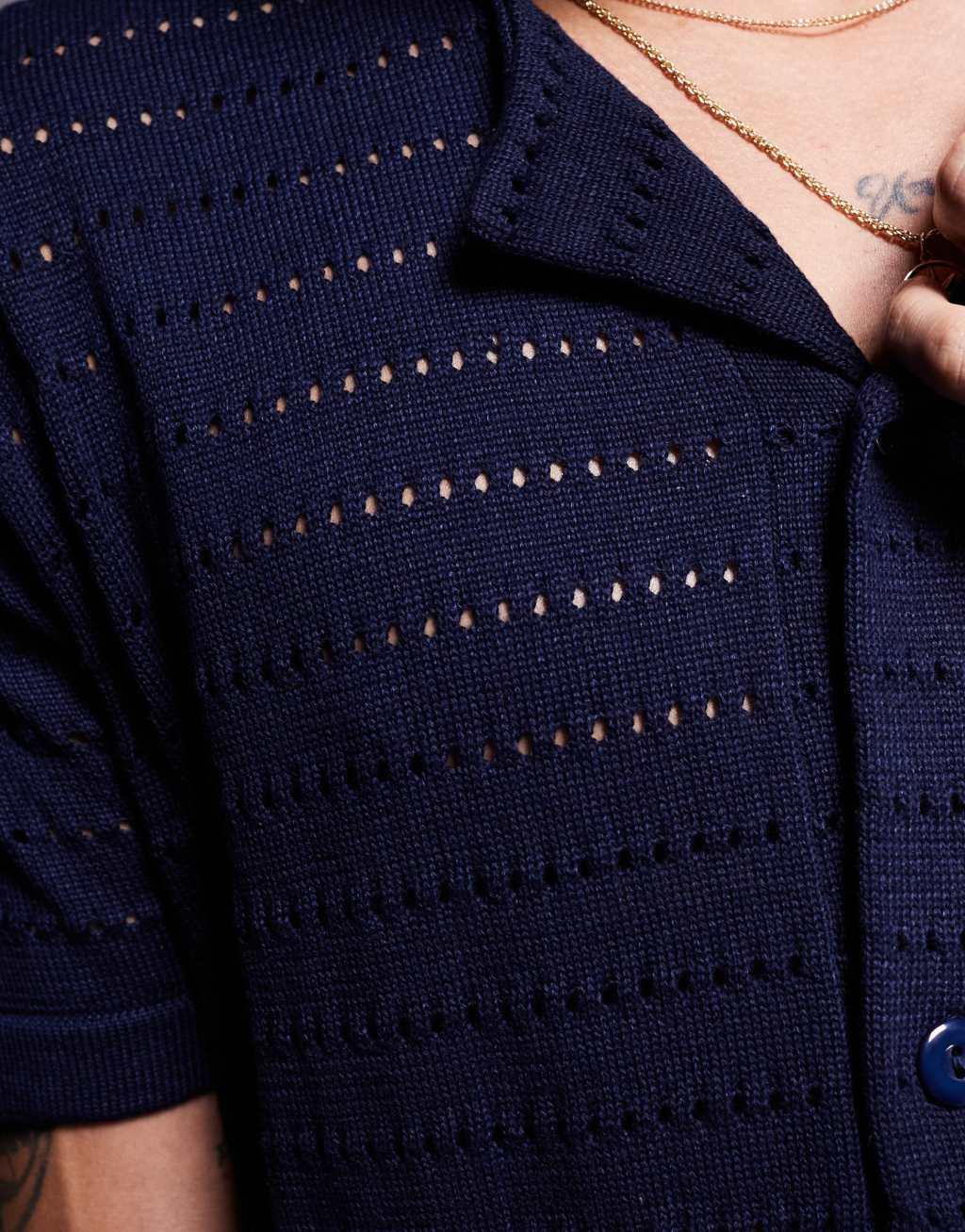 South Beach textured knit shirt in navy  Product Image