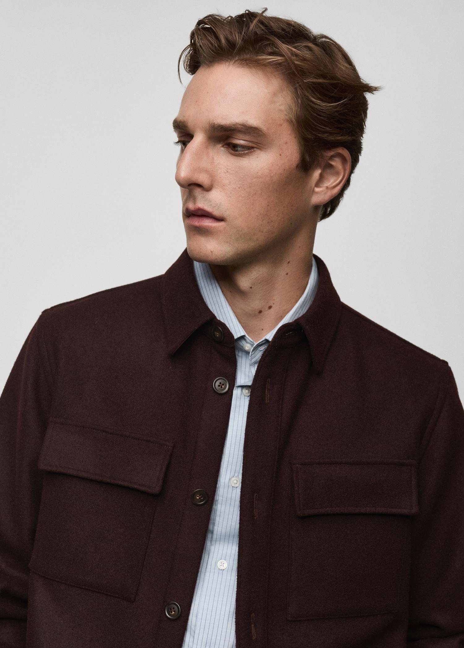 Flannel wool overshirt with pockets - Men | MANGO USA Product Image