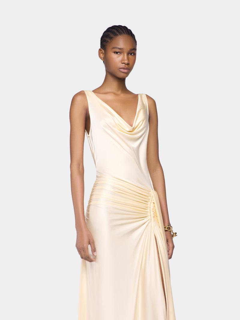 CREAM LONG SLEEVELESS DRESS IN JERSEY Product Image