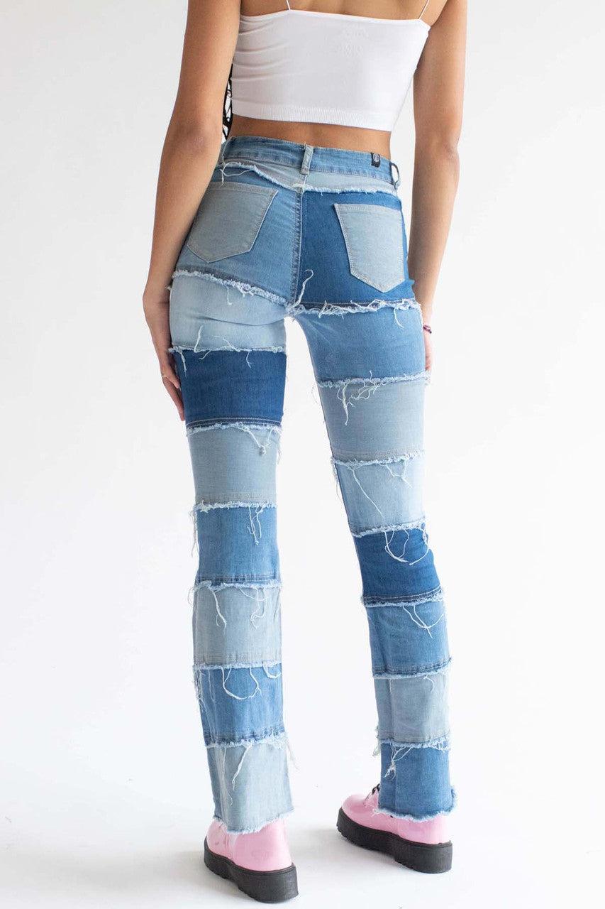 Patchwork Stretch Denim Bell Bottoms Product Image