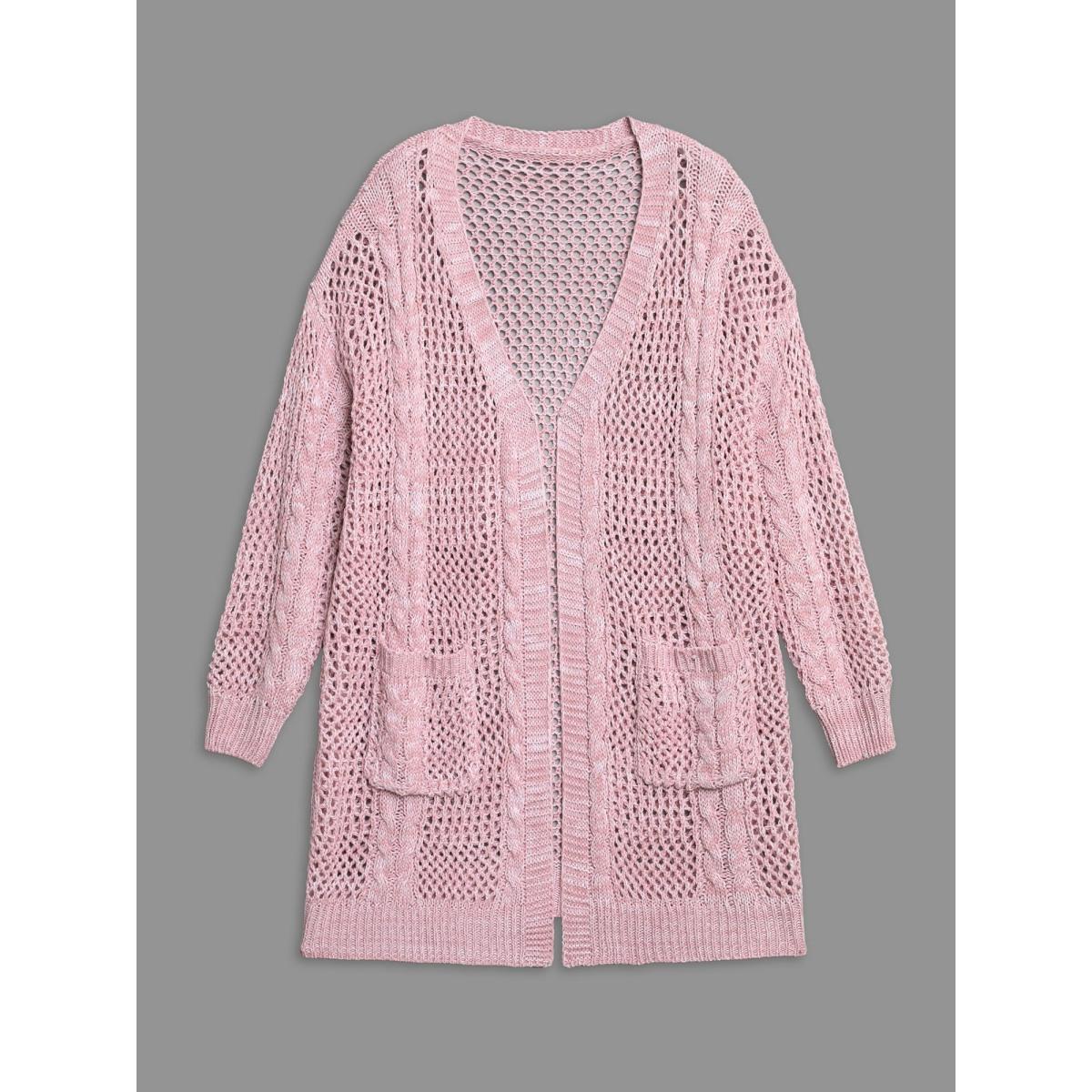 Plus Size Cut-Out Crochet Textured Open-Front Cardigan Blush Women Casual Loose Long Sleeve Everyday Cardigans BloomChic 28/5X Product Image