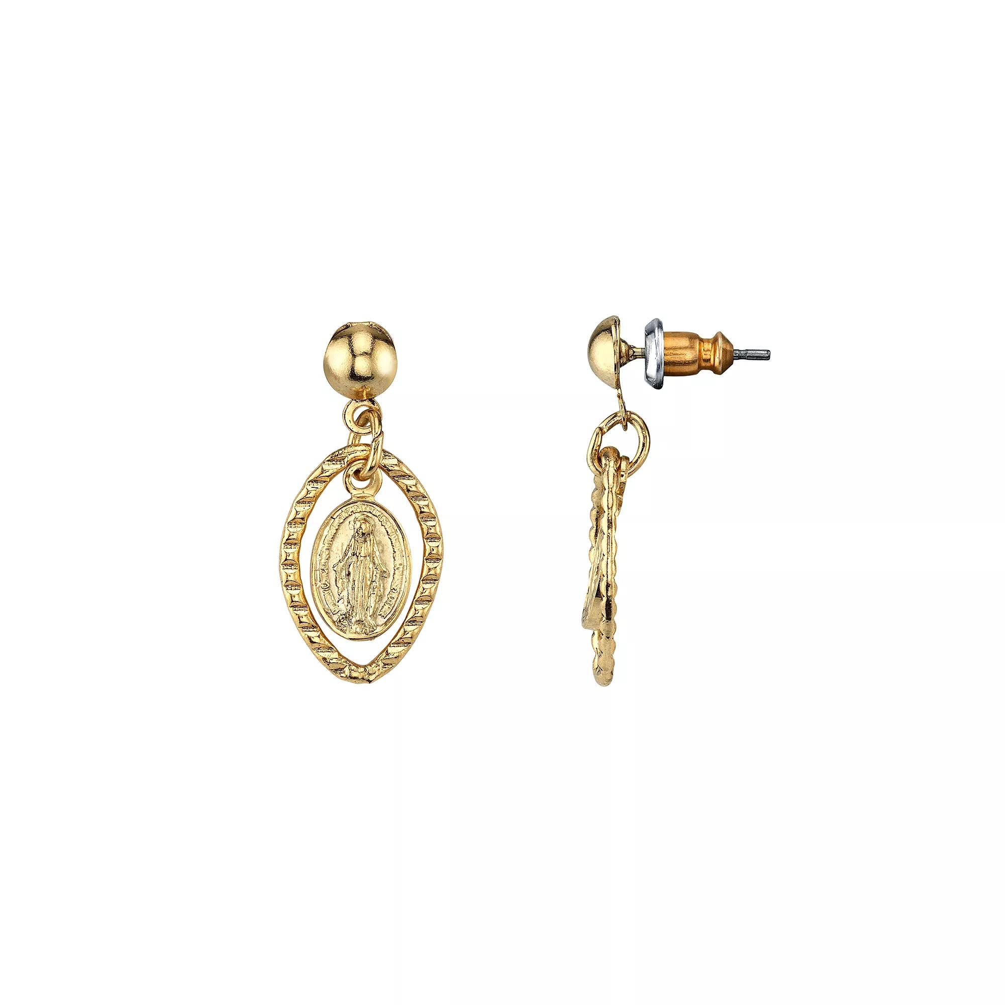 1928 Mother Mary Medallion Drop Earrings, Womens, 14k Gold Product Image