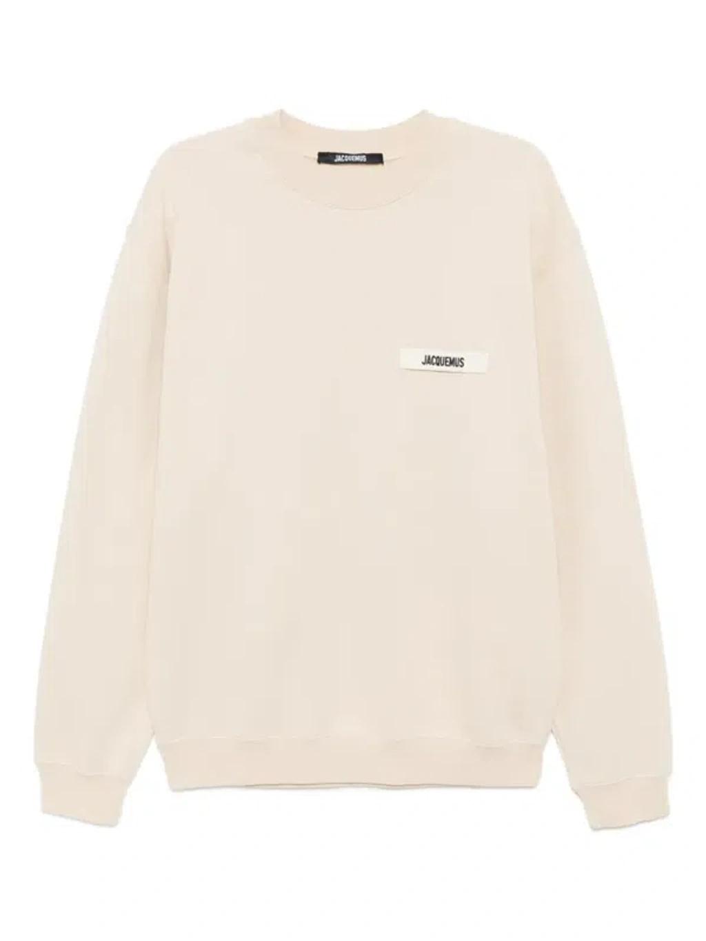 JACQUEMUS Organic Cotton Fleece Sweatshirt With Gros-grain Logo In Neutral Product Image