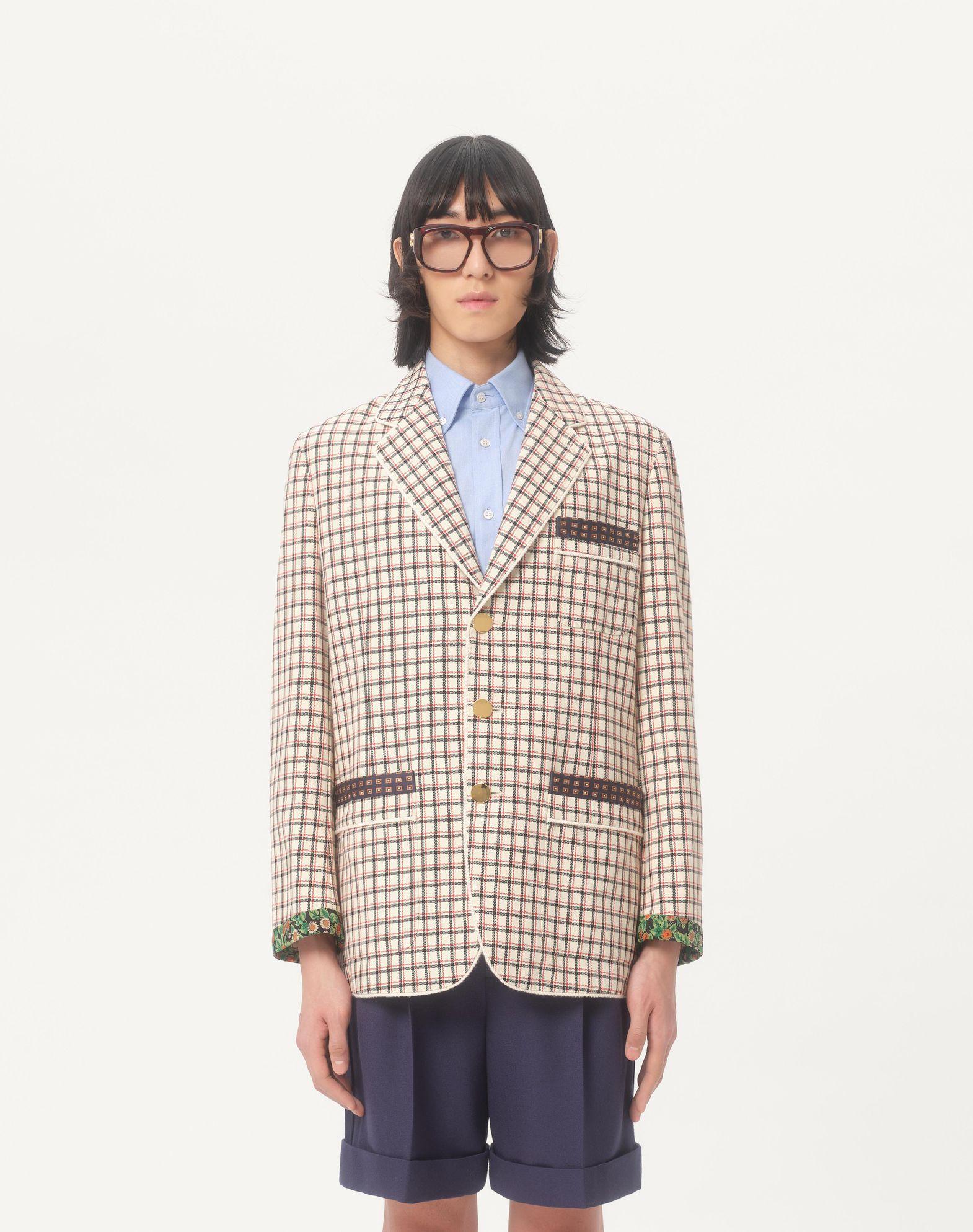 Single-Breasted Cotton Jacket With Check Pattern And Printed Edges Product Image