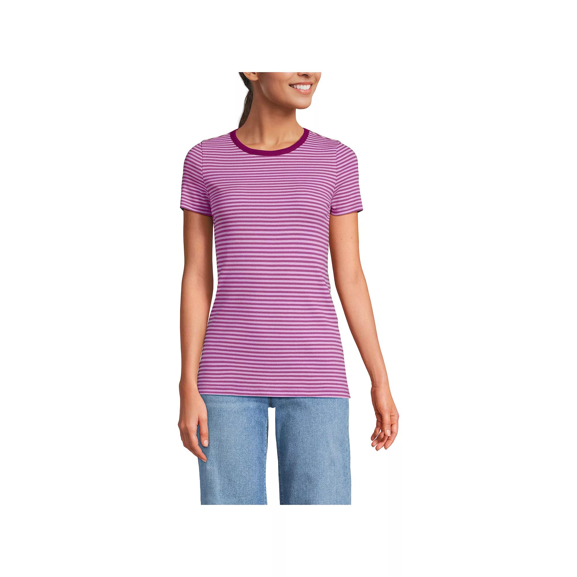Petite Lands' End Short Sleeve Micro Rib Crewneck T-Shirt, Women's,  Product Image