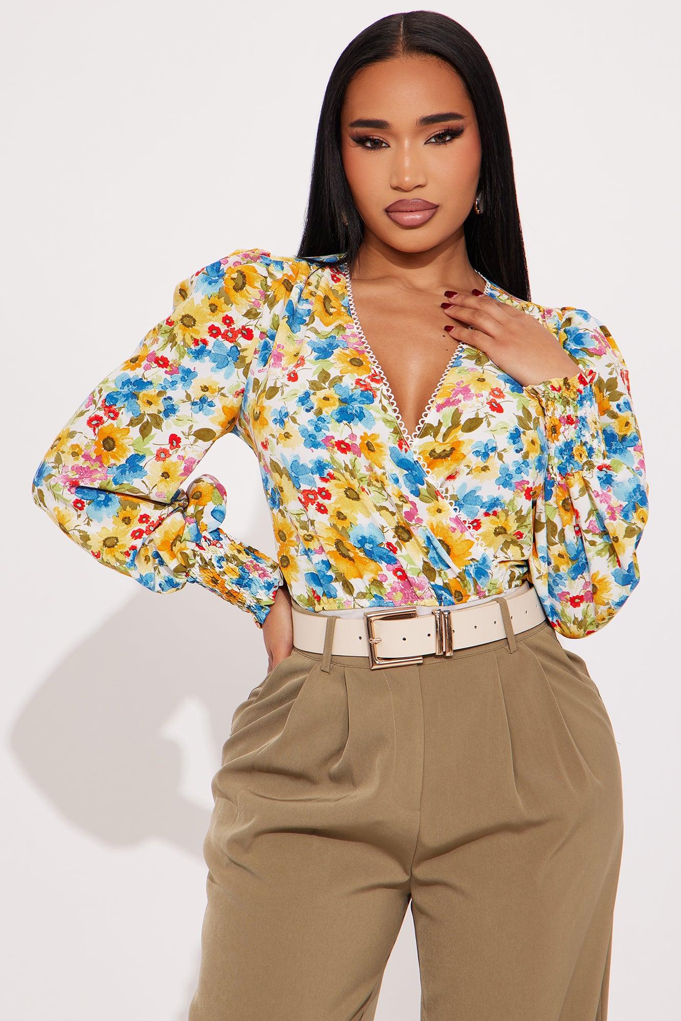 Floral Delight Surplice Bodysuit - Ivory/combo Product Image