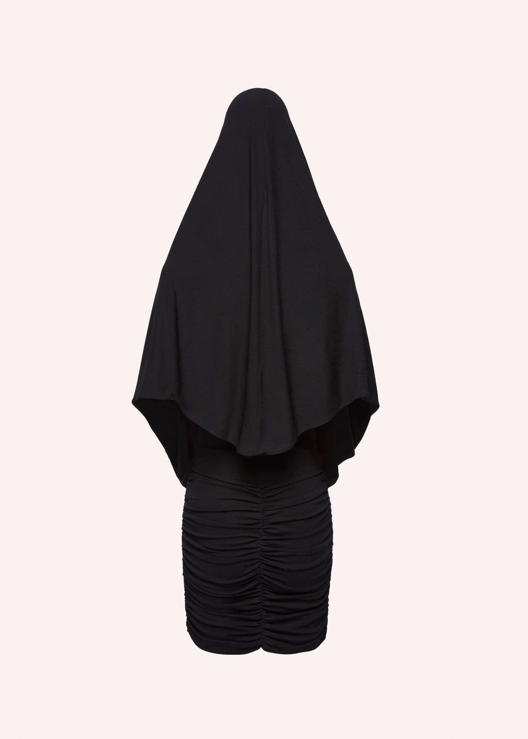 Hooded plunge maxi dress in black Product Image