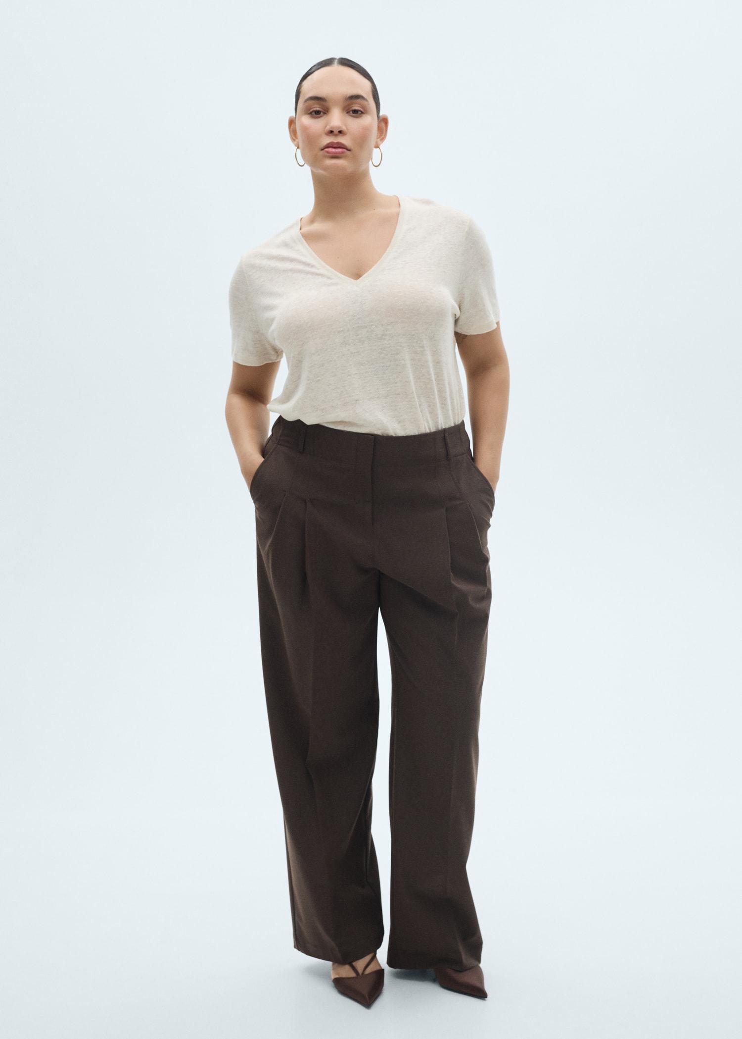 V-neck linen t-shirt - Women | MANGO USA Product Image