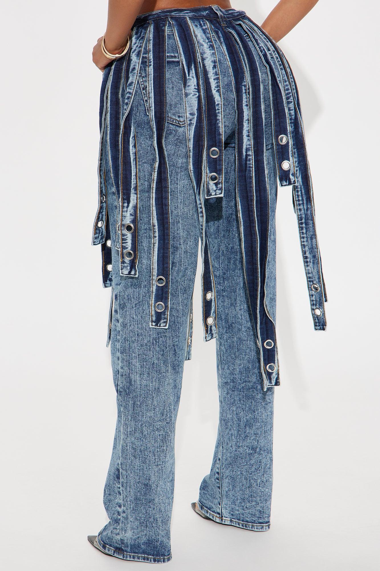 Starlit Soirée Strappy Straight Leg Jeans - Acid Wash Blue Female Product Image