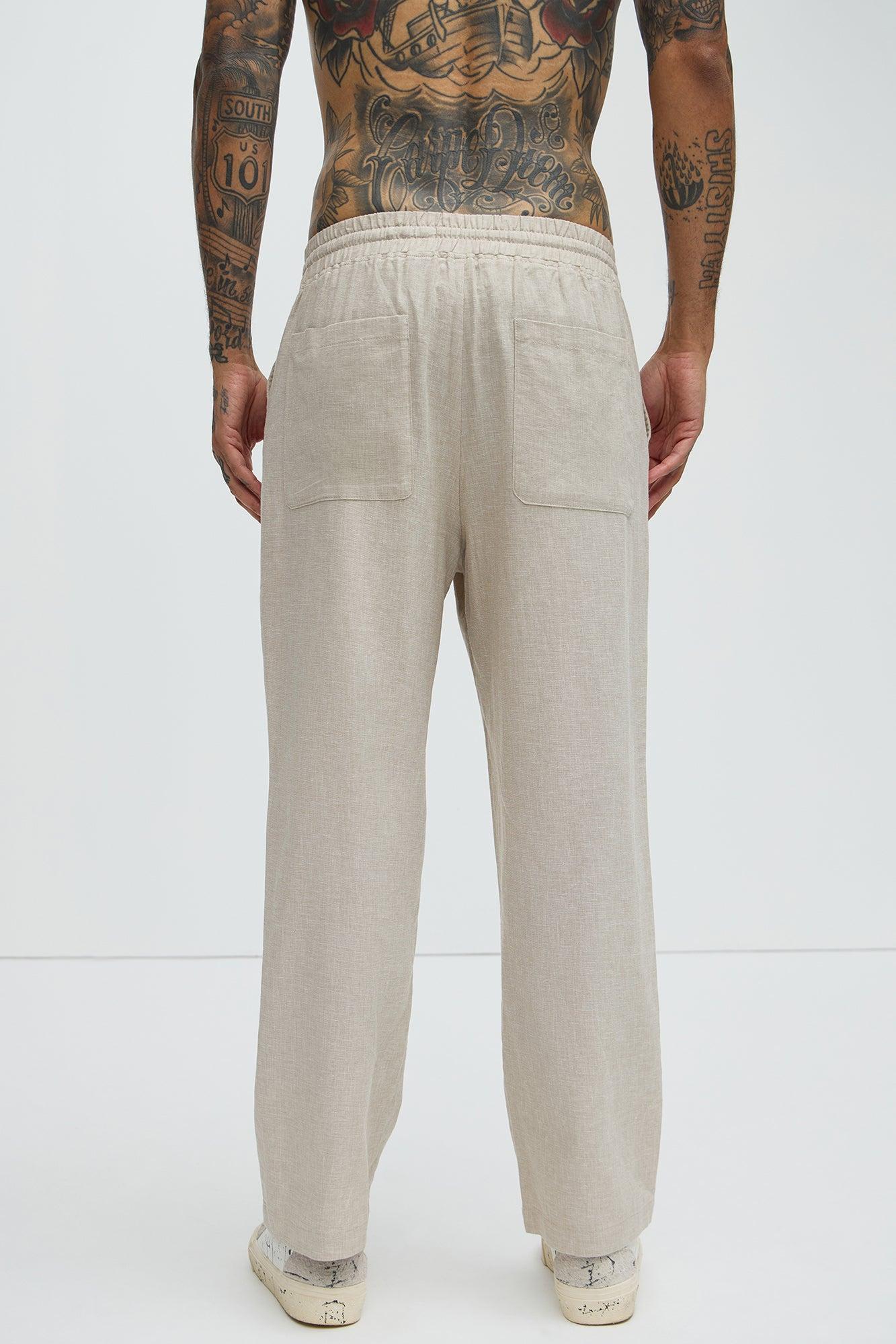 Bahamas Straight Linen Pants - Stone Product Image