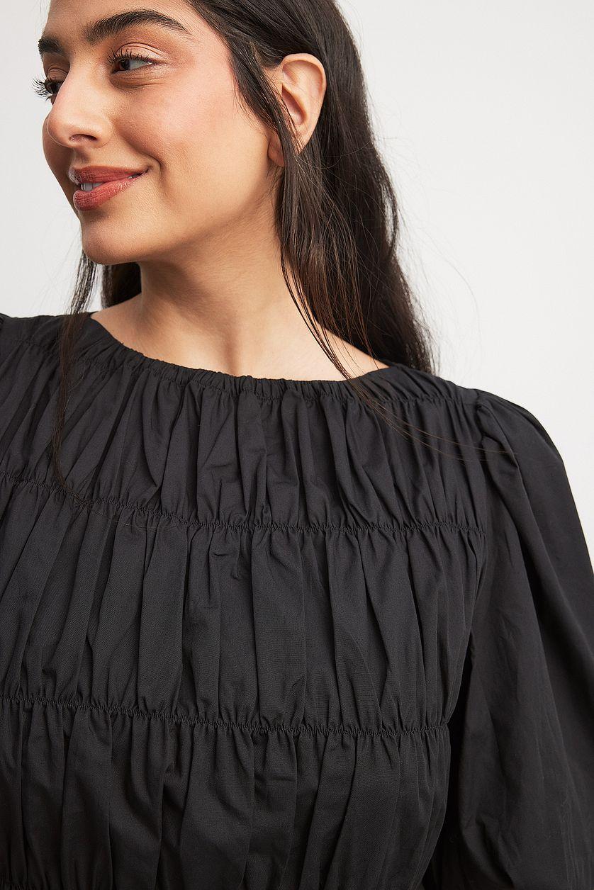 Cotton Puff Sleeve Smock Detail Midi Dress Product Image