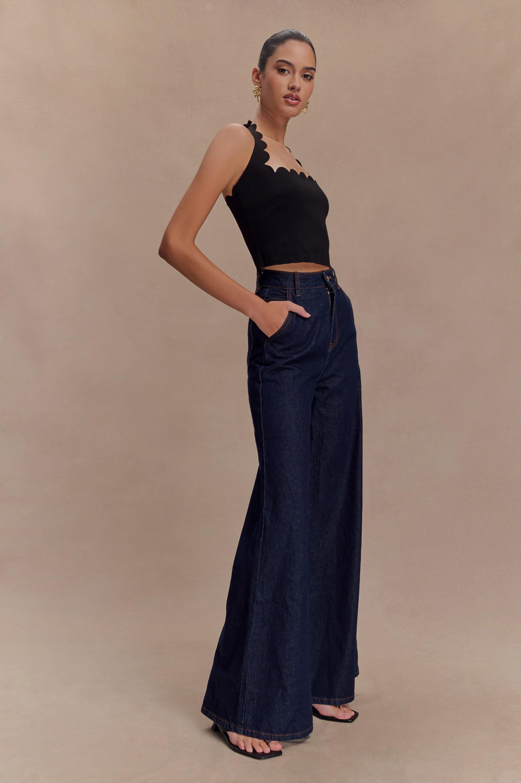 Jen Wide Leg Flare Denim Jeans - Indigo Blue Product Image