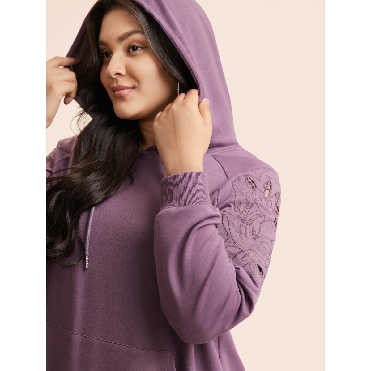 Plus Size Floral Embroidered Cut Out Hooded Sweatshirt Women Mauve Casual Cut-Out Hooded Everyday Sweatshirts BloomChic 10/M Product Image