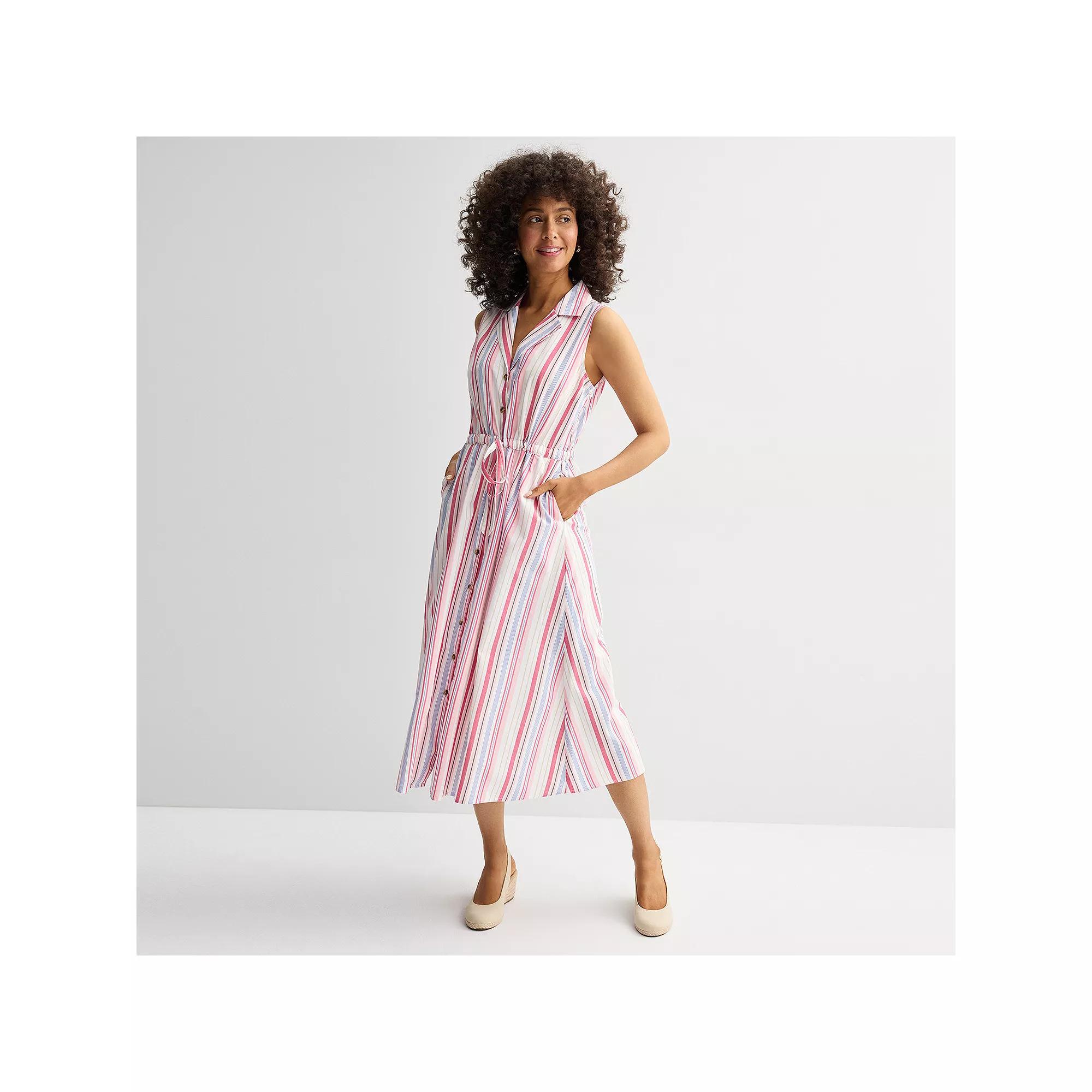 Women's Croft & Barrow® Button Through Shirtdress, Size: Large, Pink Varied Stripe Product Image
