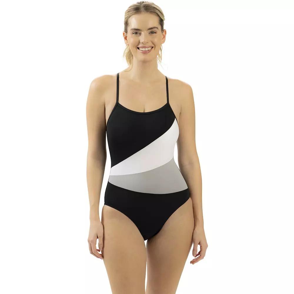 Women's Dolfin Aquashape Color Block One-Piece Swimsuit, Size: 8, Black Product Image