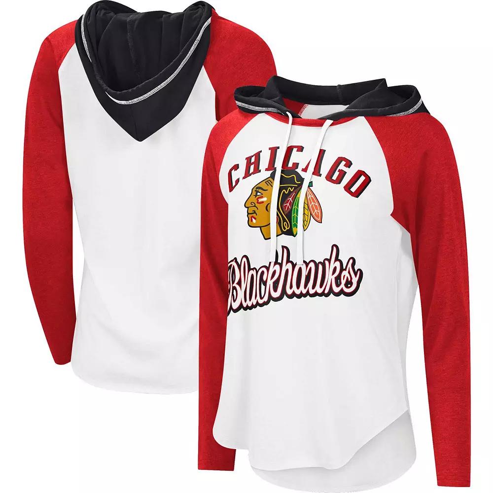 Women's G-III Sports by Carl Banks White/Red Chicago Blackhawks MVP Raglan Hoodie T-Shirt, Size: Small Product Image