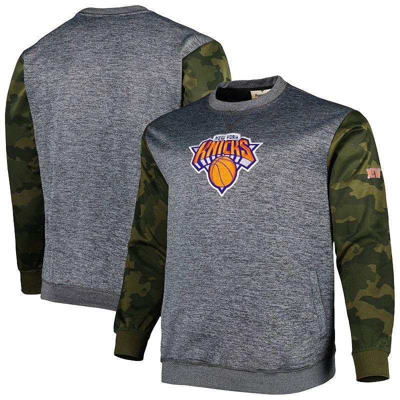 Men's Fanatics Branded Heather Charcoal New York Knicks Big & Tall Camo Stitched Sweatshirt, Size: 2XB Product Image