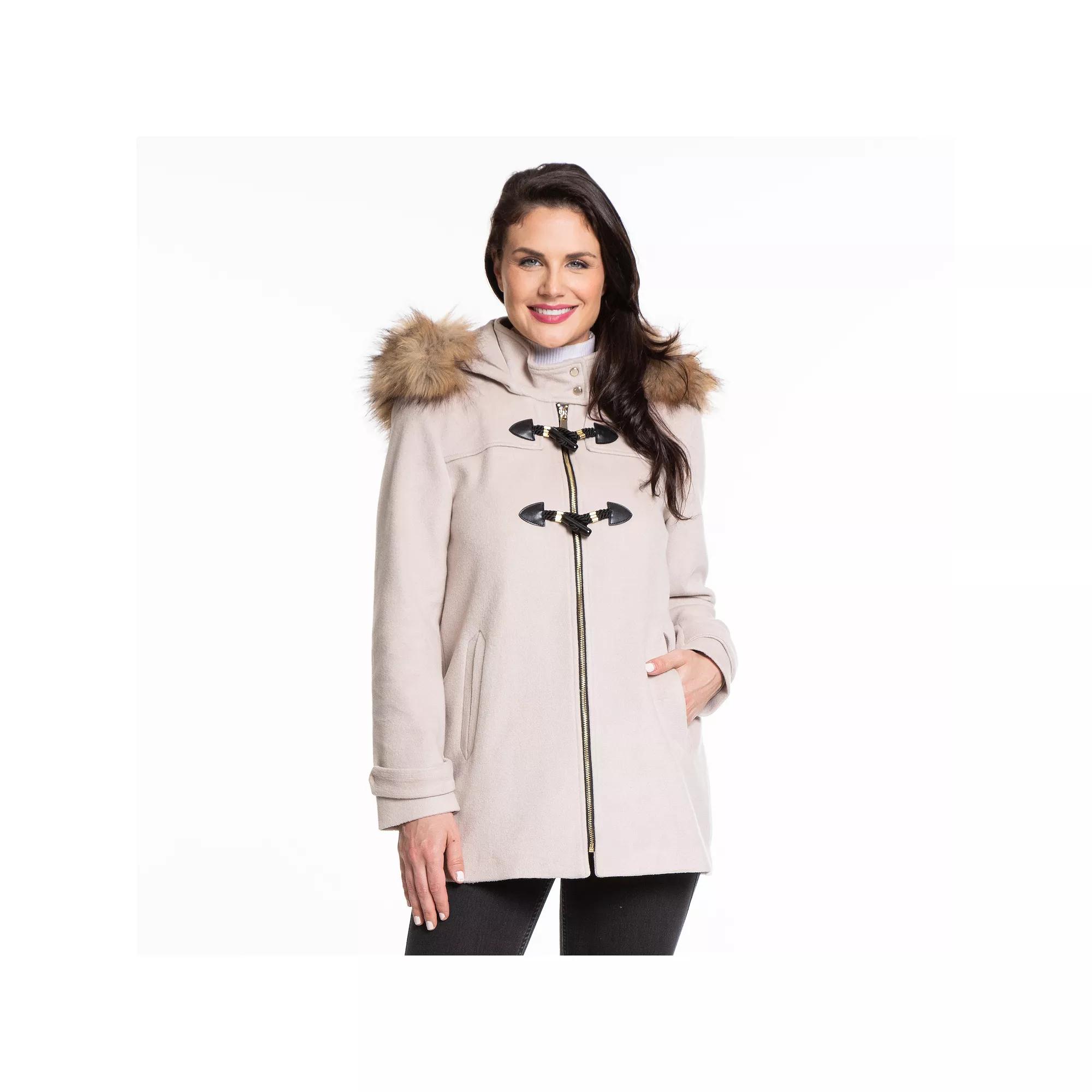 Womens Nine West Faux-Trim Hood Wool-Blend Toggle Coat Product Image