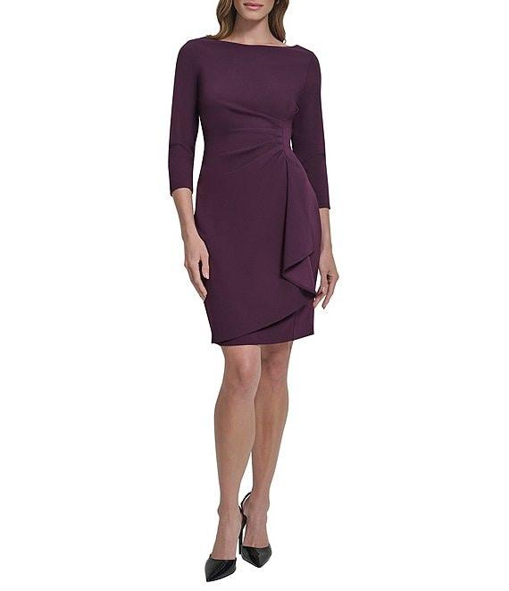 DKNY By Donna Karan Scuba Crepe 3/4 Sleeve Faux Waist Wrap Ruched Dress Product Image