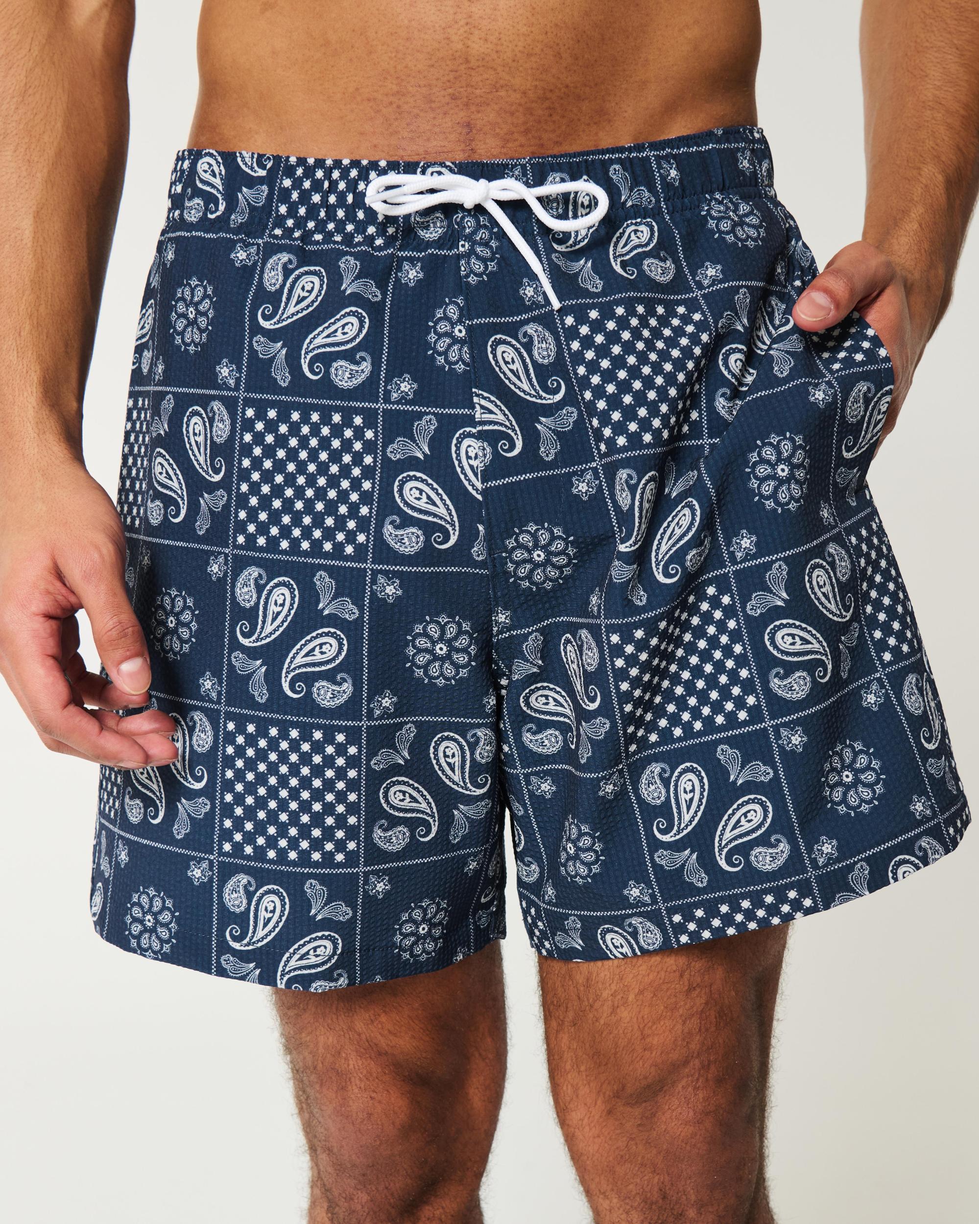 Mid-Thigh Seersucker Volley Swim Trunks Product Image