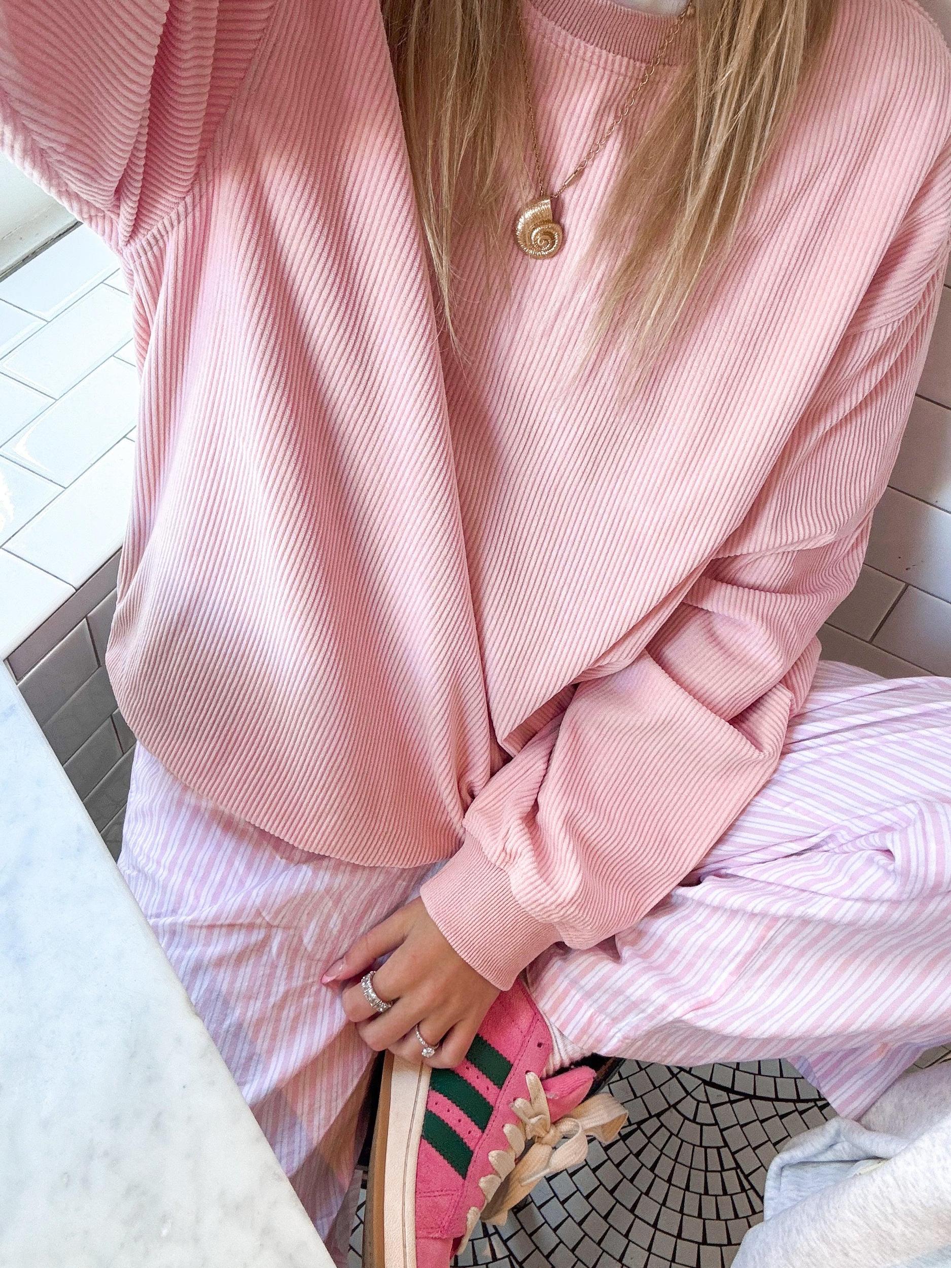 Light Pink Basic Corduroy Sweatshirt Product Image