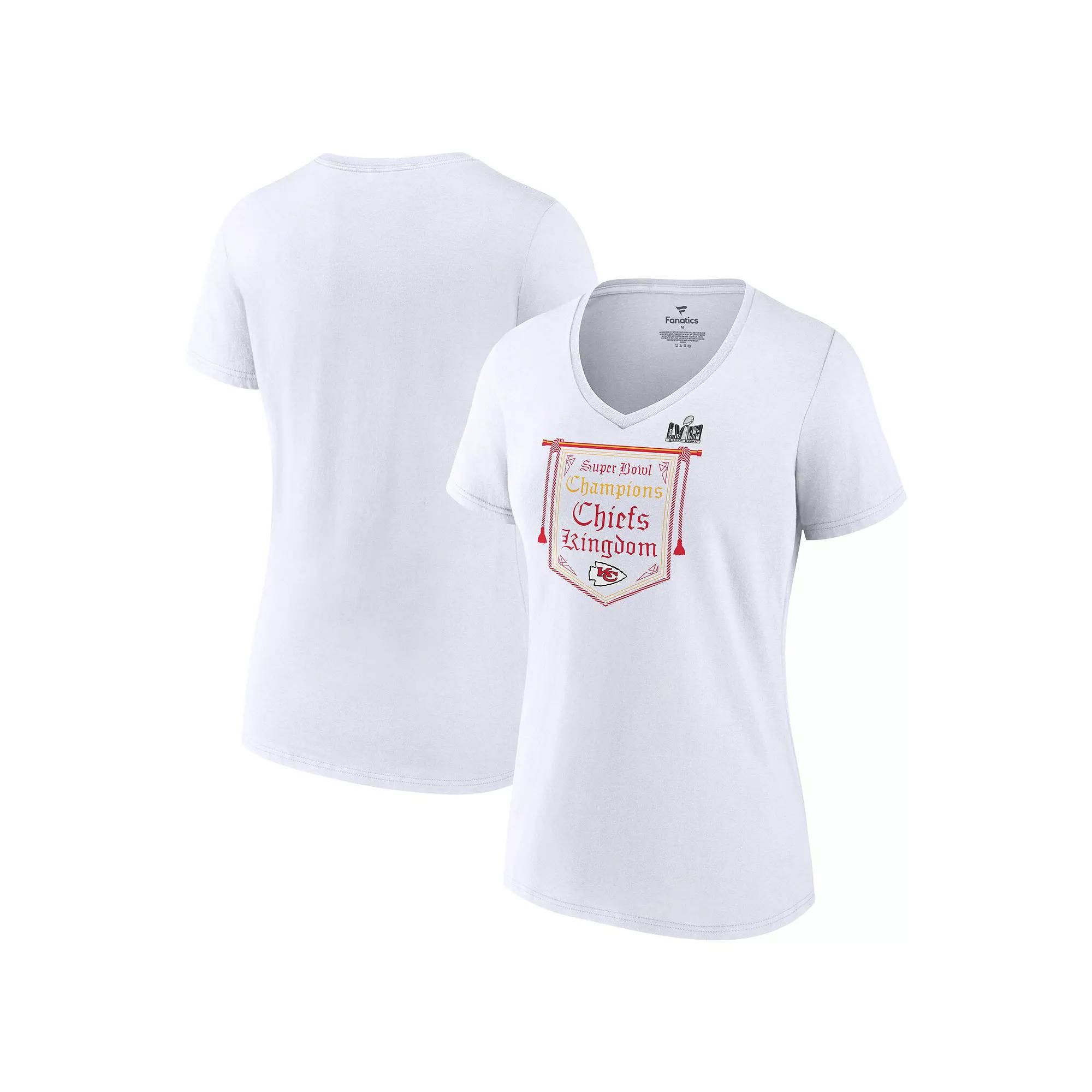 Women's Fanatics Branded  White Kansas City Chiefs Super Bowl LVIII Champions On Top V-Neck T-Shirt, Size: Medium Product Image