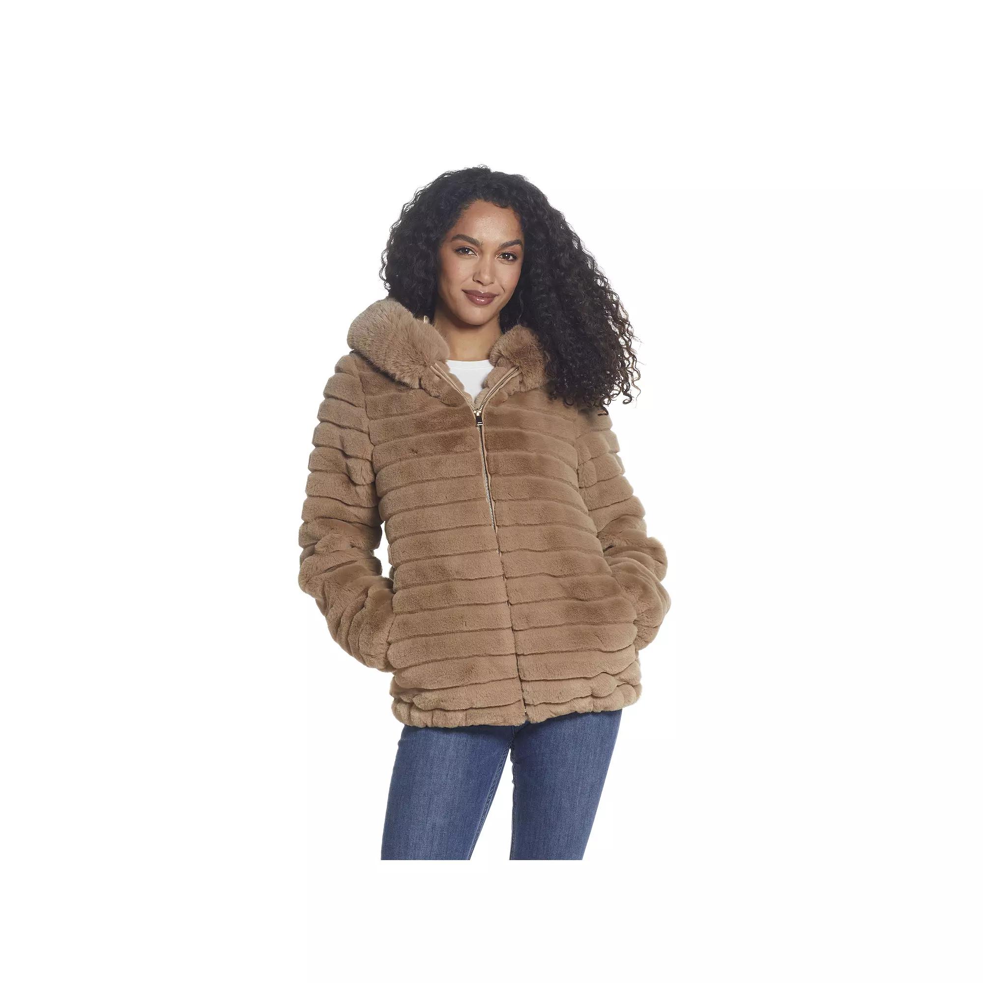 Women's Gallery Hooded Grooved Faux-Fur Jacket,  Product Image