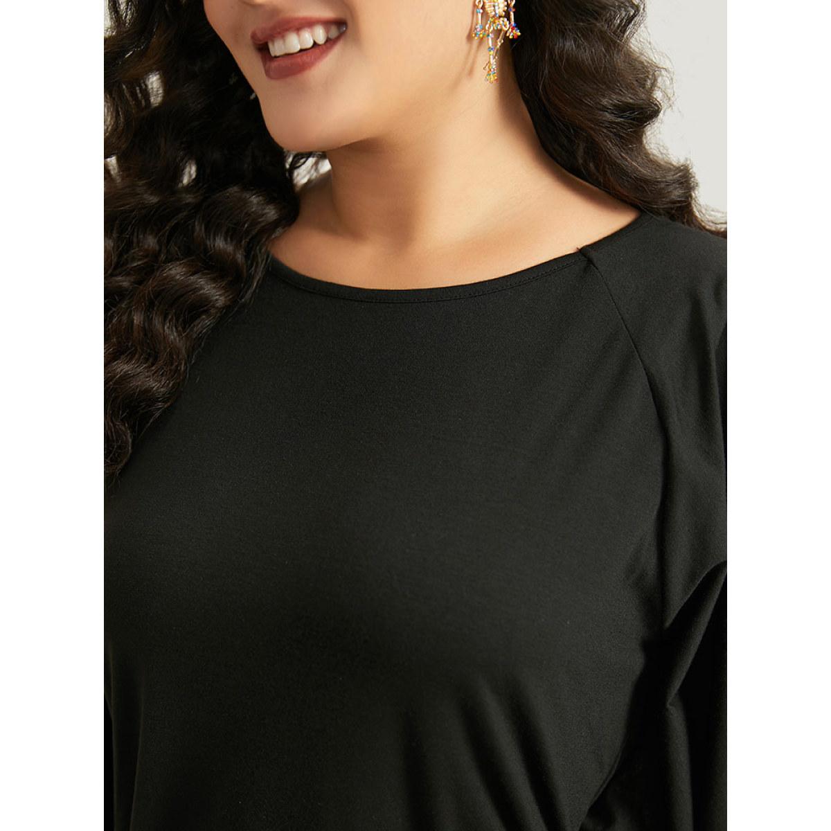 Plus Size Halloween Plain Round Neck Dolman Sleeve Dress Black Women Casual Plain Round Neck Long Sleeve Curvy Midi Dress BloomChic 28/5X Product Image