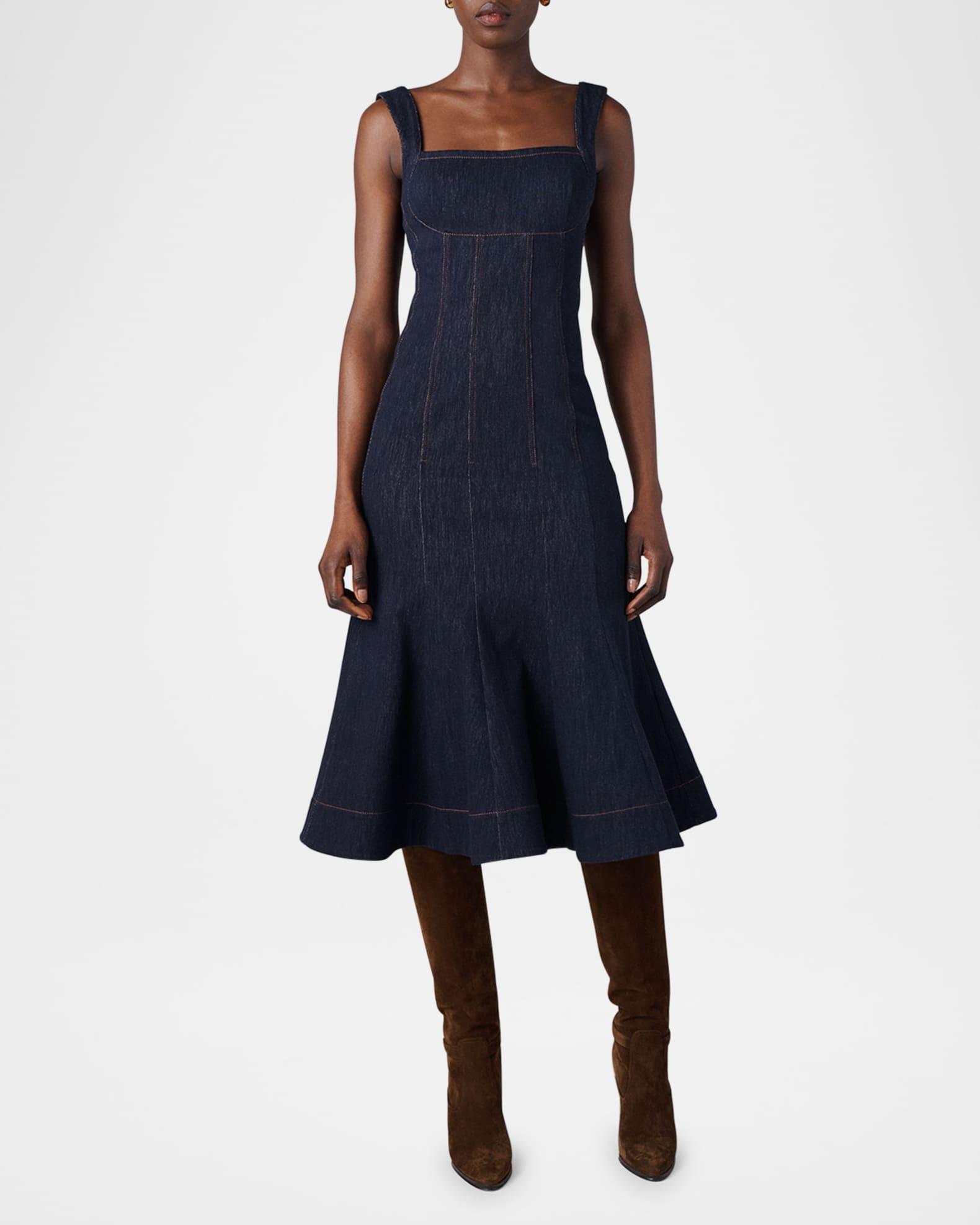 Jude Sleeveless Square-Neck Denim Midi Dress Product Image