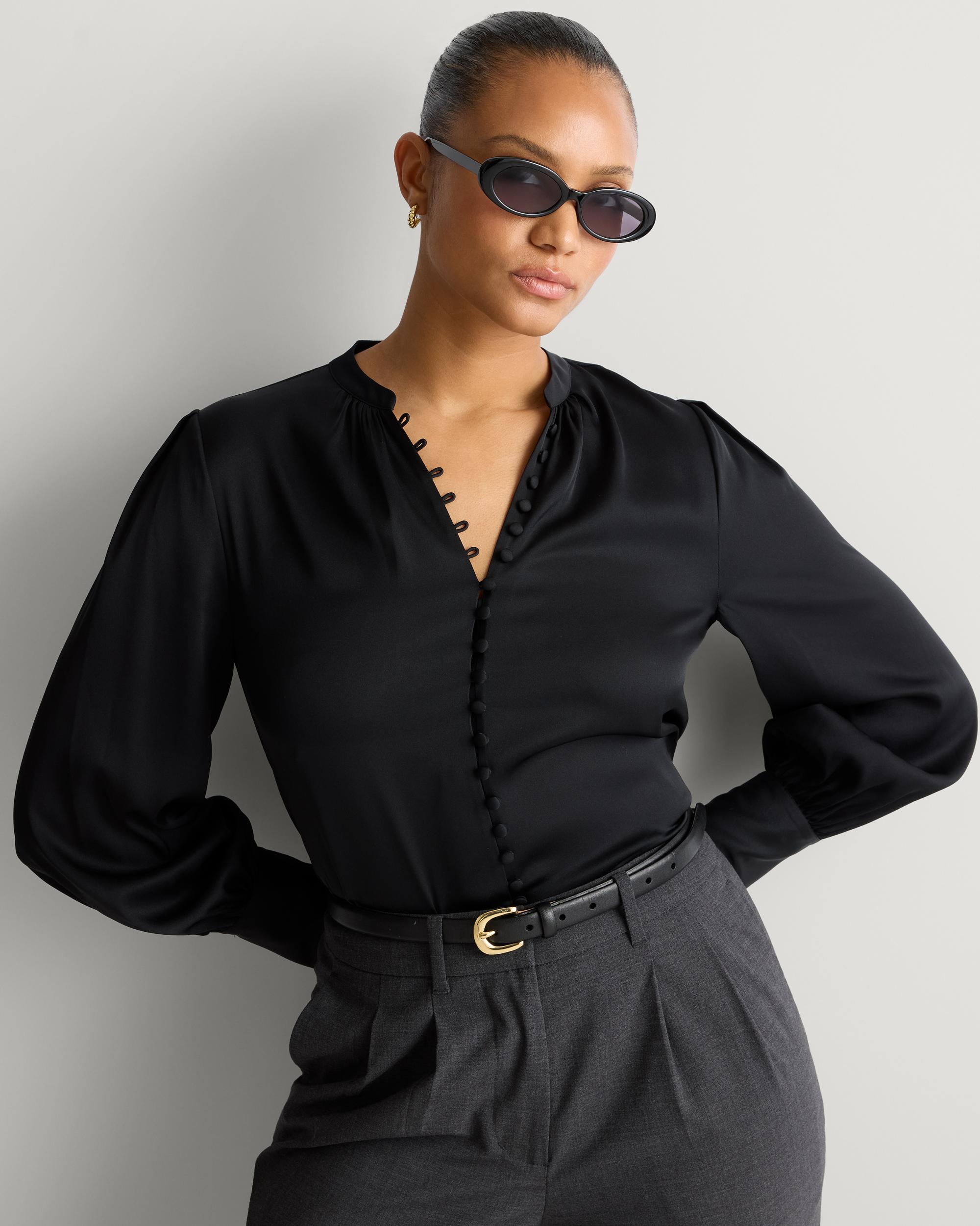 Quince | Women's Washable Stretch Silk Peasant Blouse Size XS Product Image