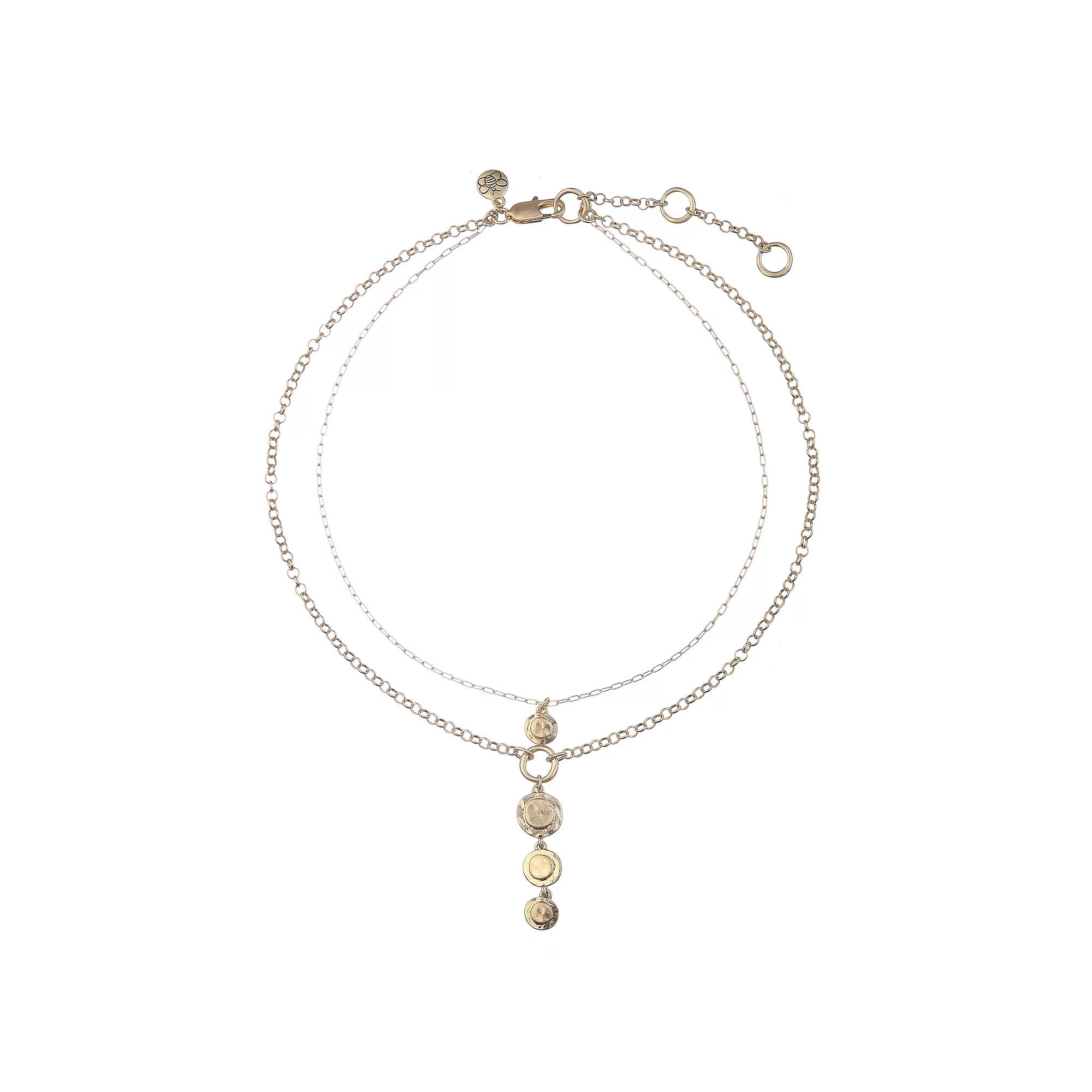 Bella Uno Worn Gold Multi-strand Hammered Disc Lariat Necklace, Womens, Size: 16/18+3, Gold Tone Product Image