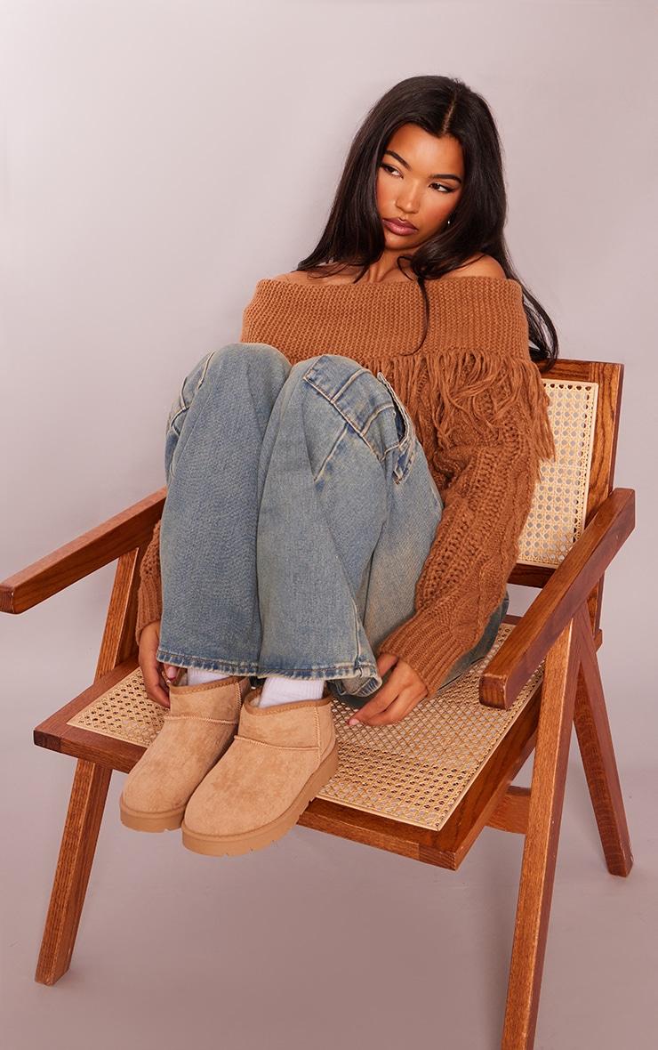 Sand Faux Suede Cleated Mini Ankle Boots Product Image