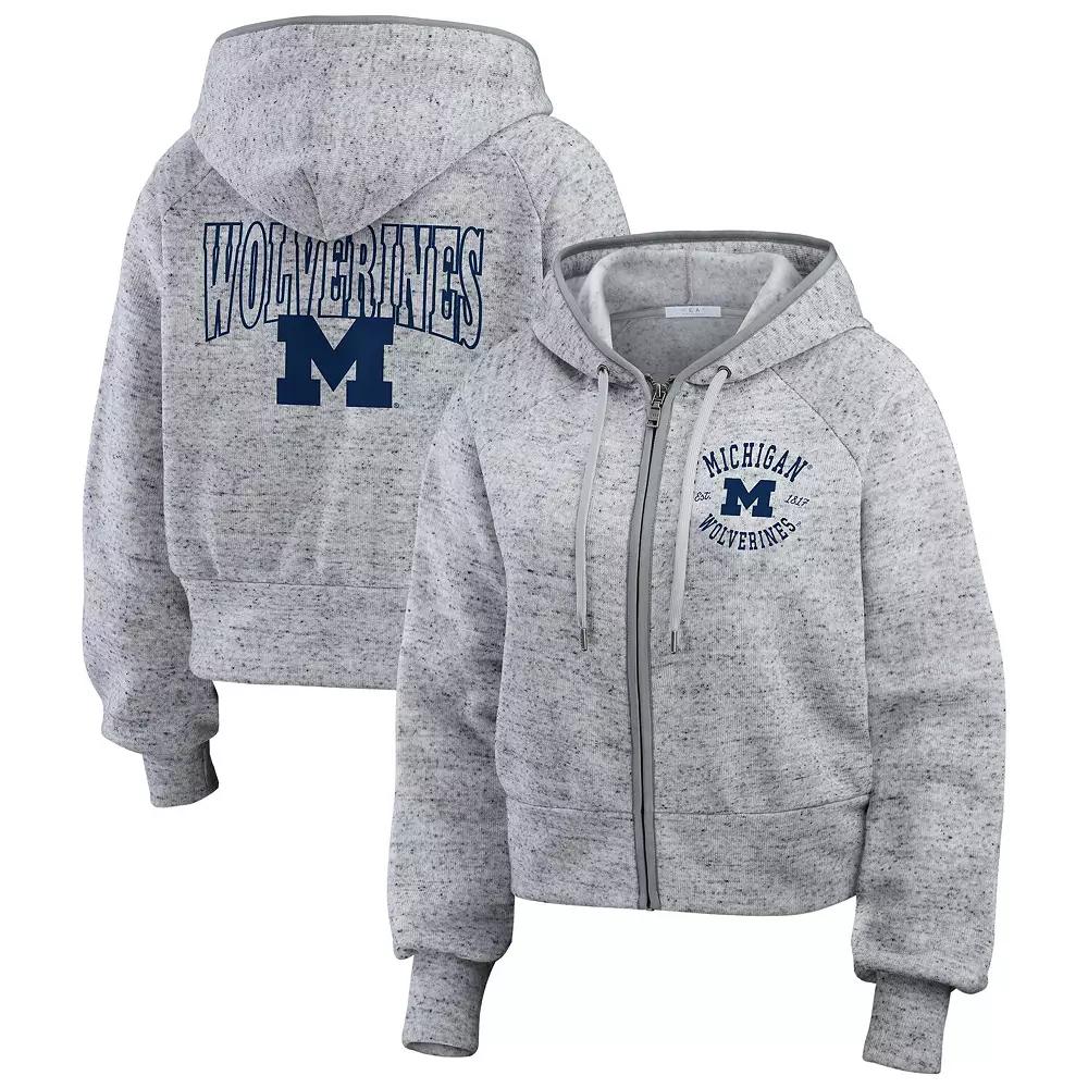 Women's WEAR by Erin Andrews Heather Gray Michigan Wolverines Wear Speckle Double-Hit Raglan Full-Zip Hoodie,  Product Image